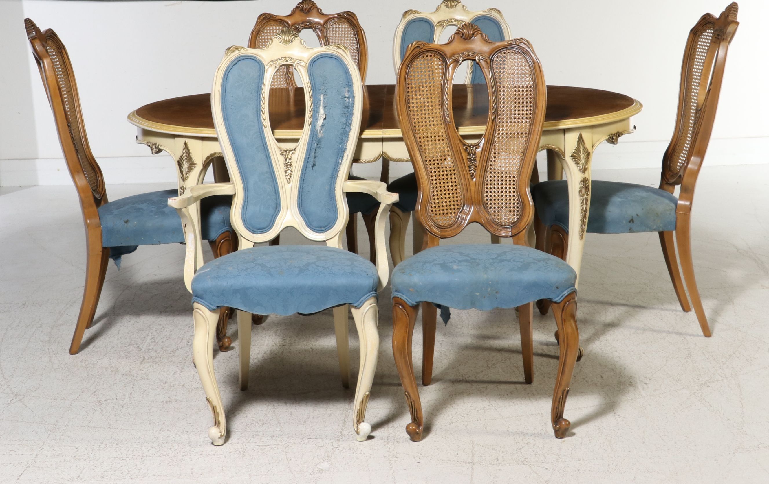 Seven-Piece French Provincial Style Dining Suite with Balloon-Back Chairs