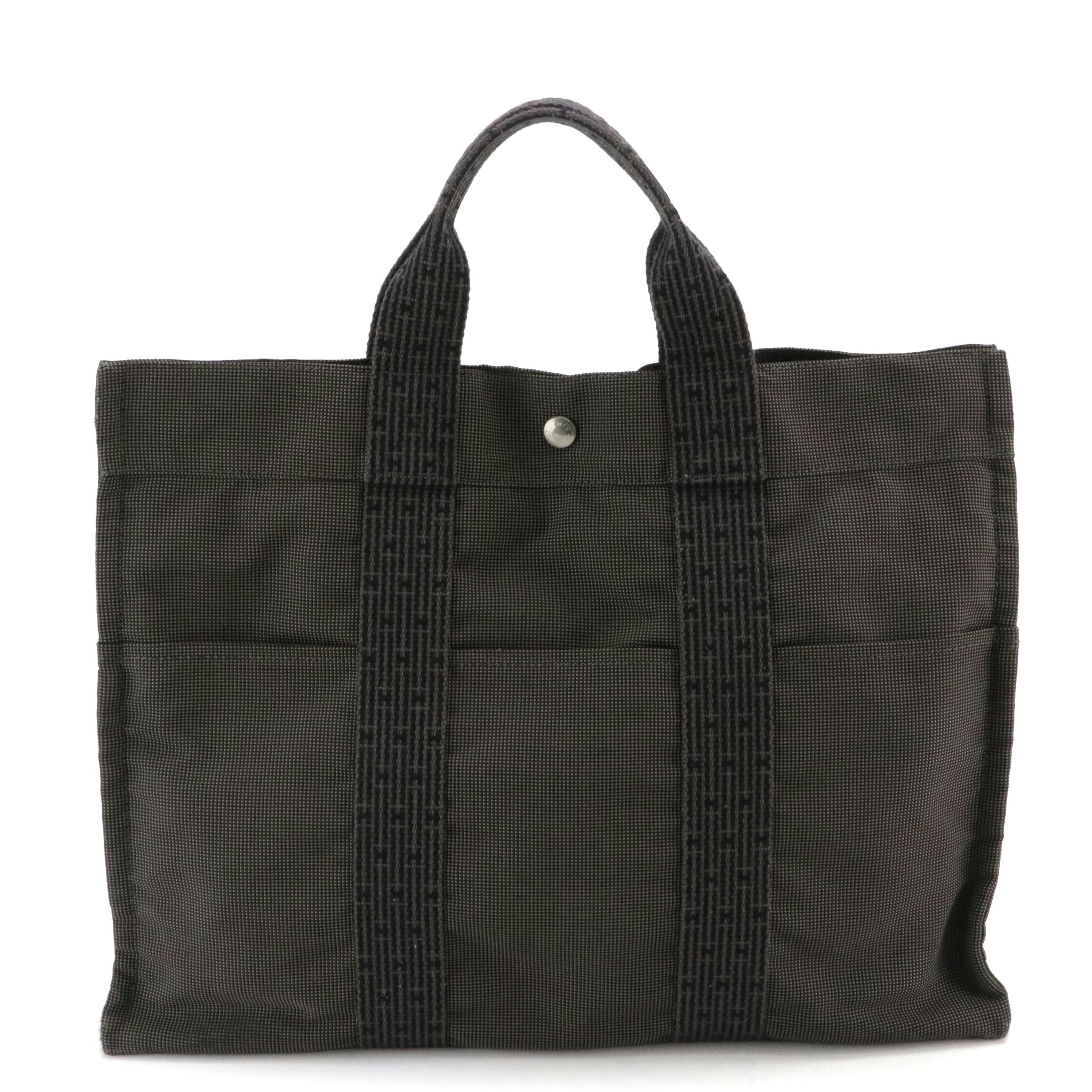 Hermès Toile Canvas Herline Tote MM in Grey/Black