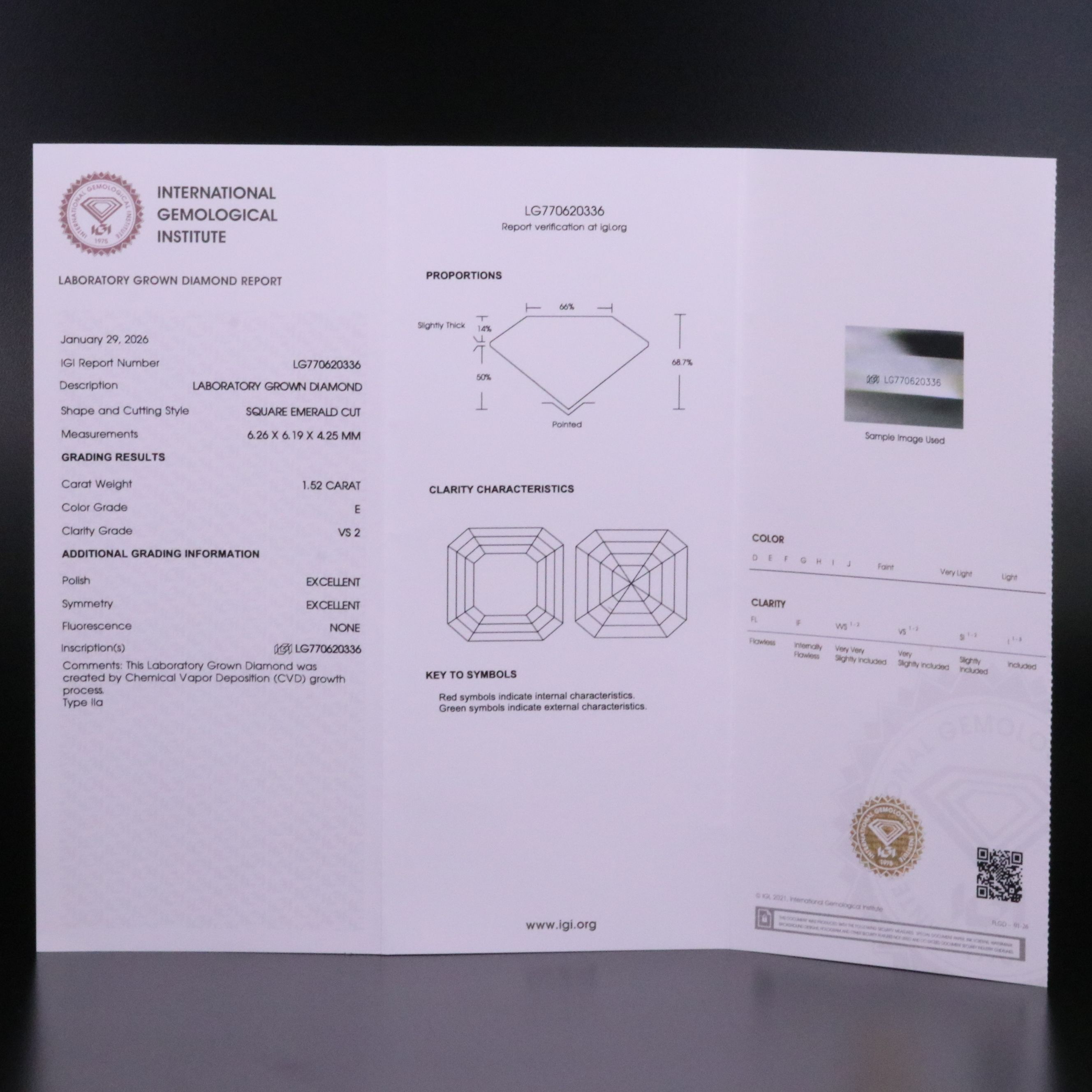 Loose 1.52 CT Lab Grown Diamond with IGI Report