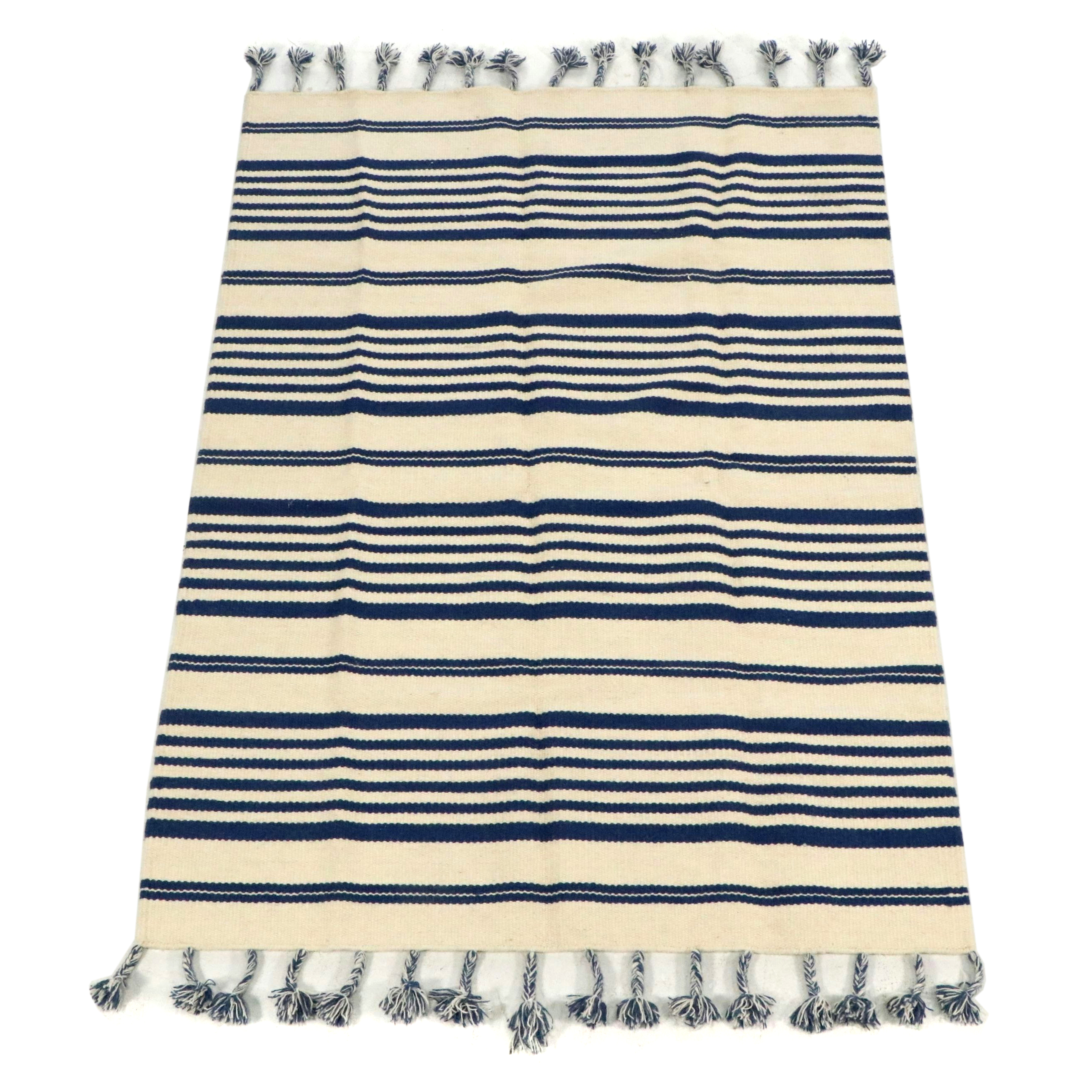 5' x 8' Handmade Contemporary Ticking Stripe Cotton Area Rug