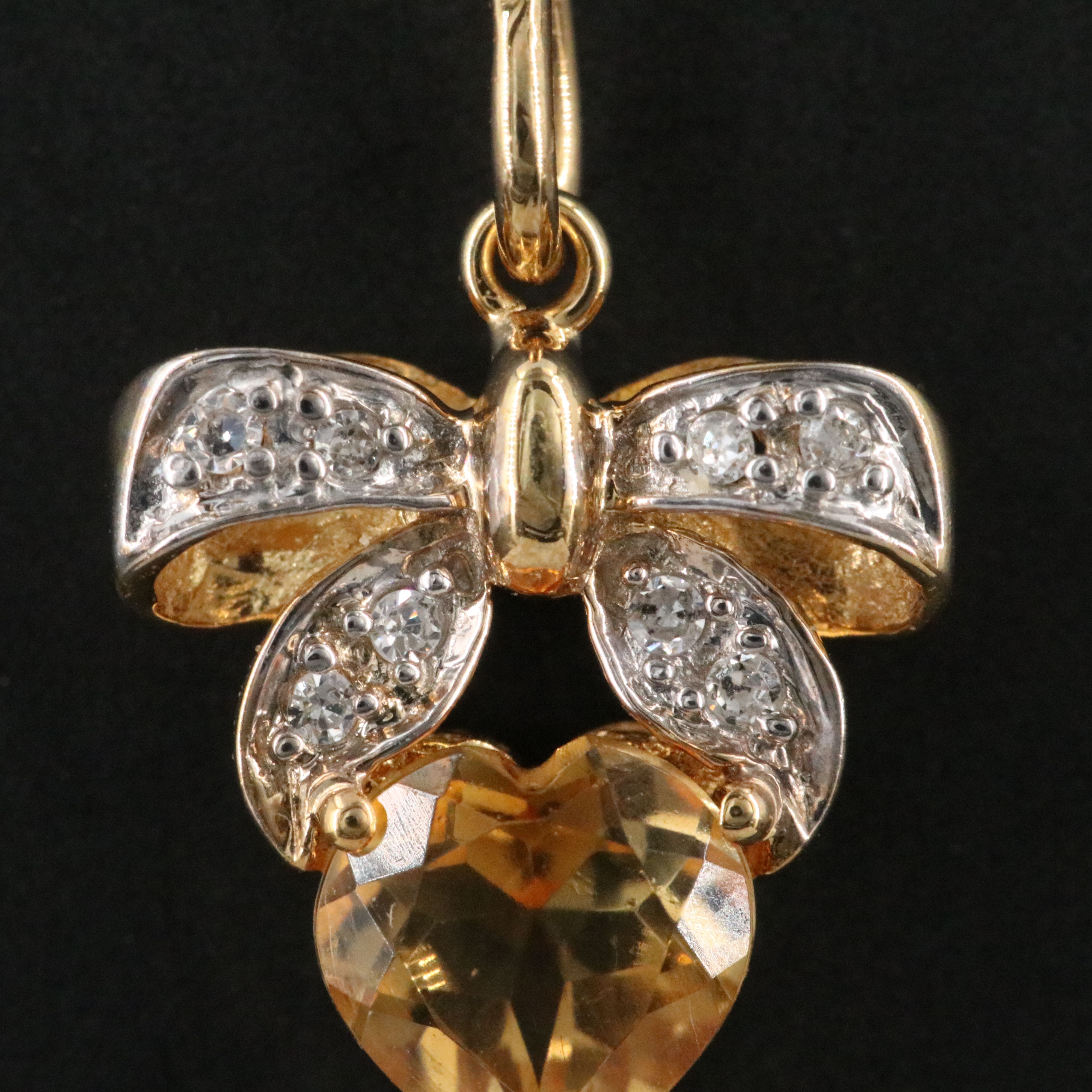 10K Citrine and Diamond Bow Pendant