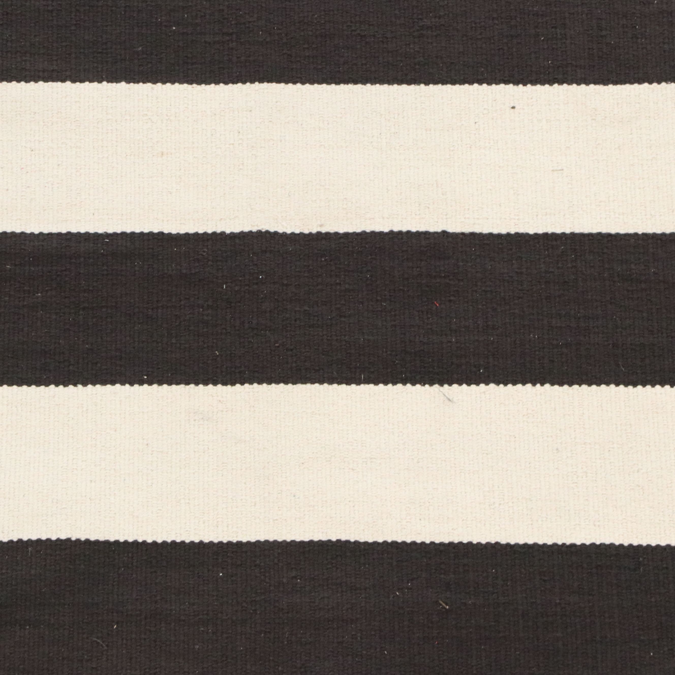 5'2 x 8' Handwoven Black and White Striped Area Rug