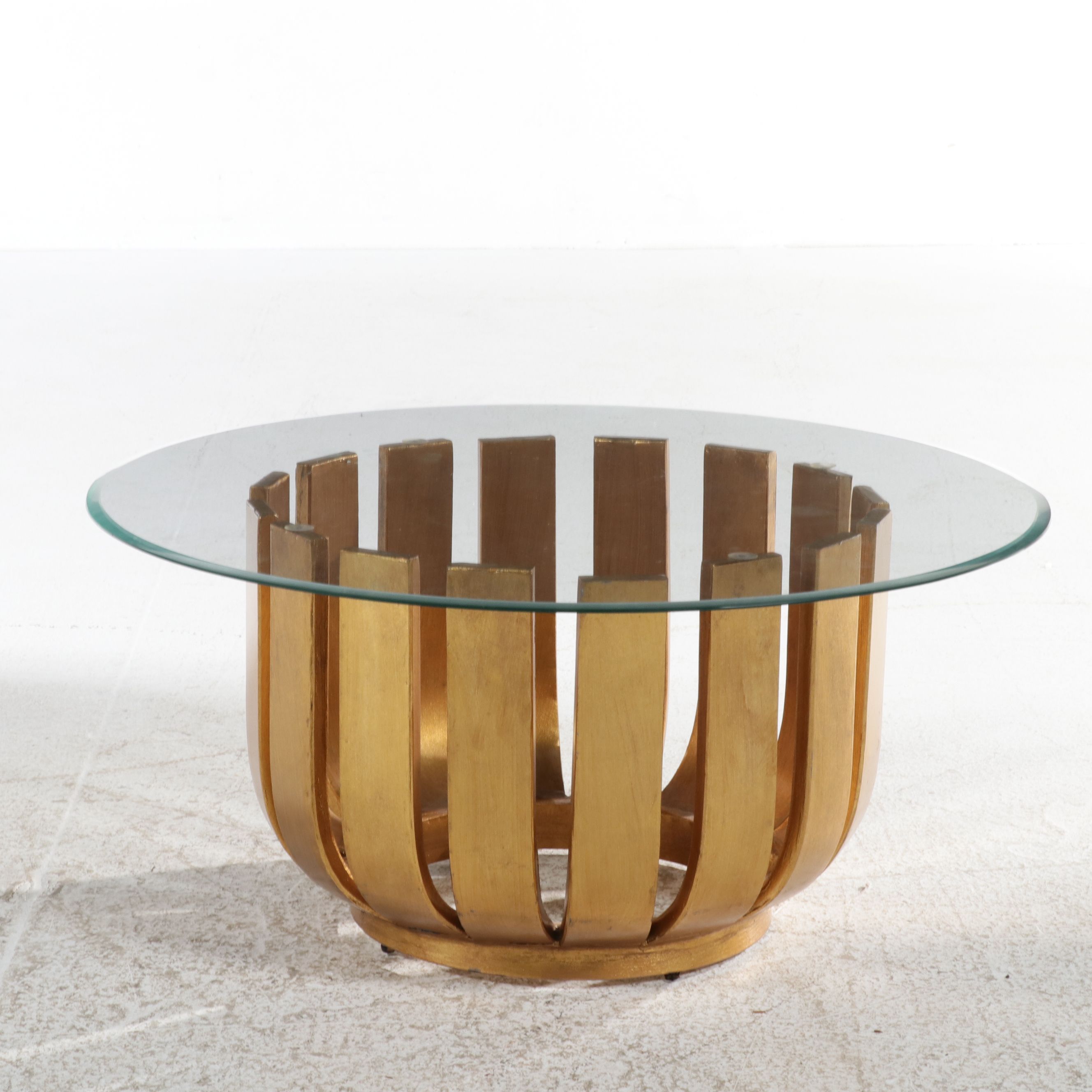 Contemporary Gilded Coffee Table with Glass Top