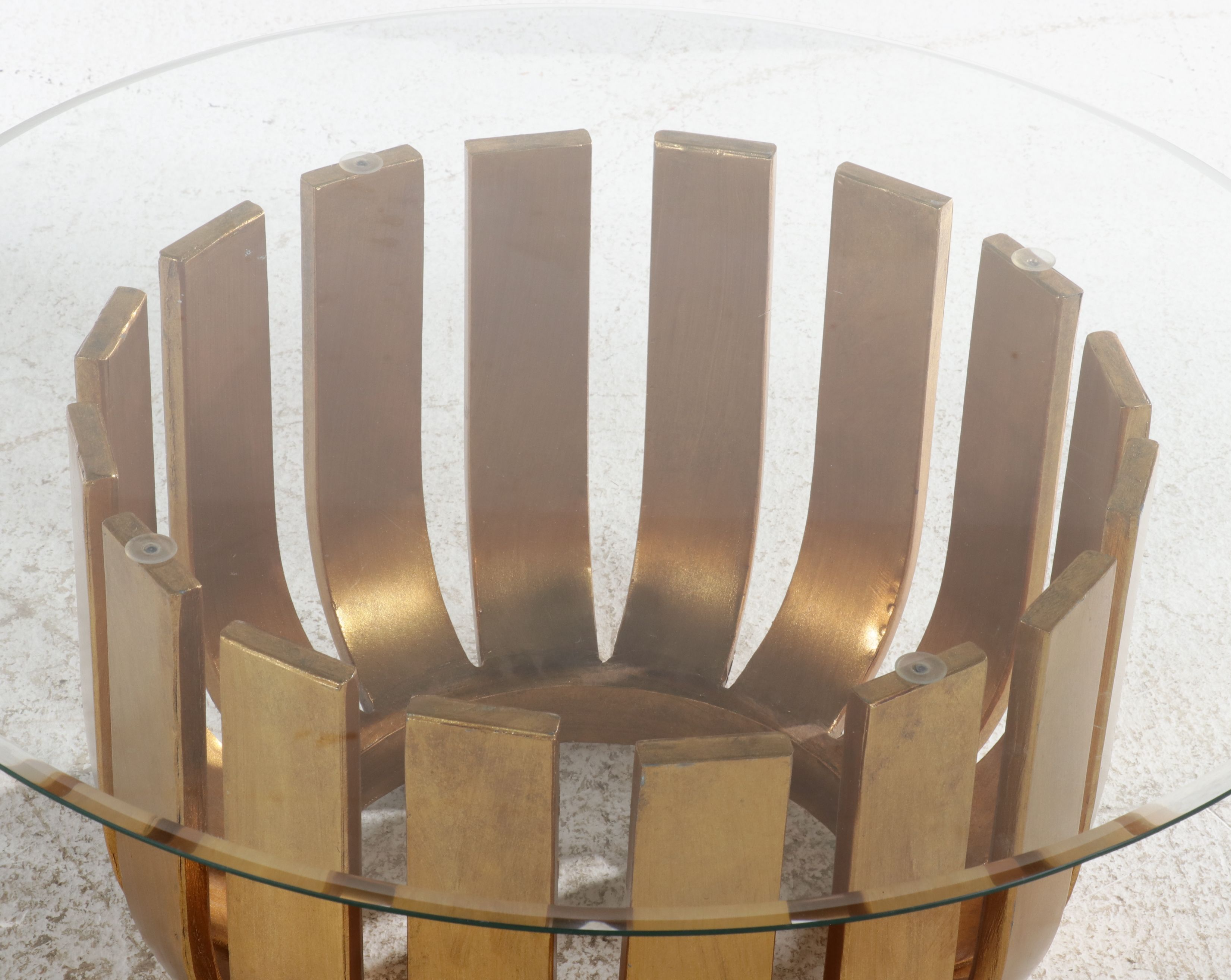 Contemporary Gilded Coffee Table with Glass Top
