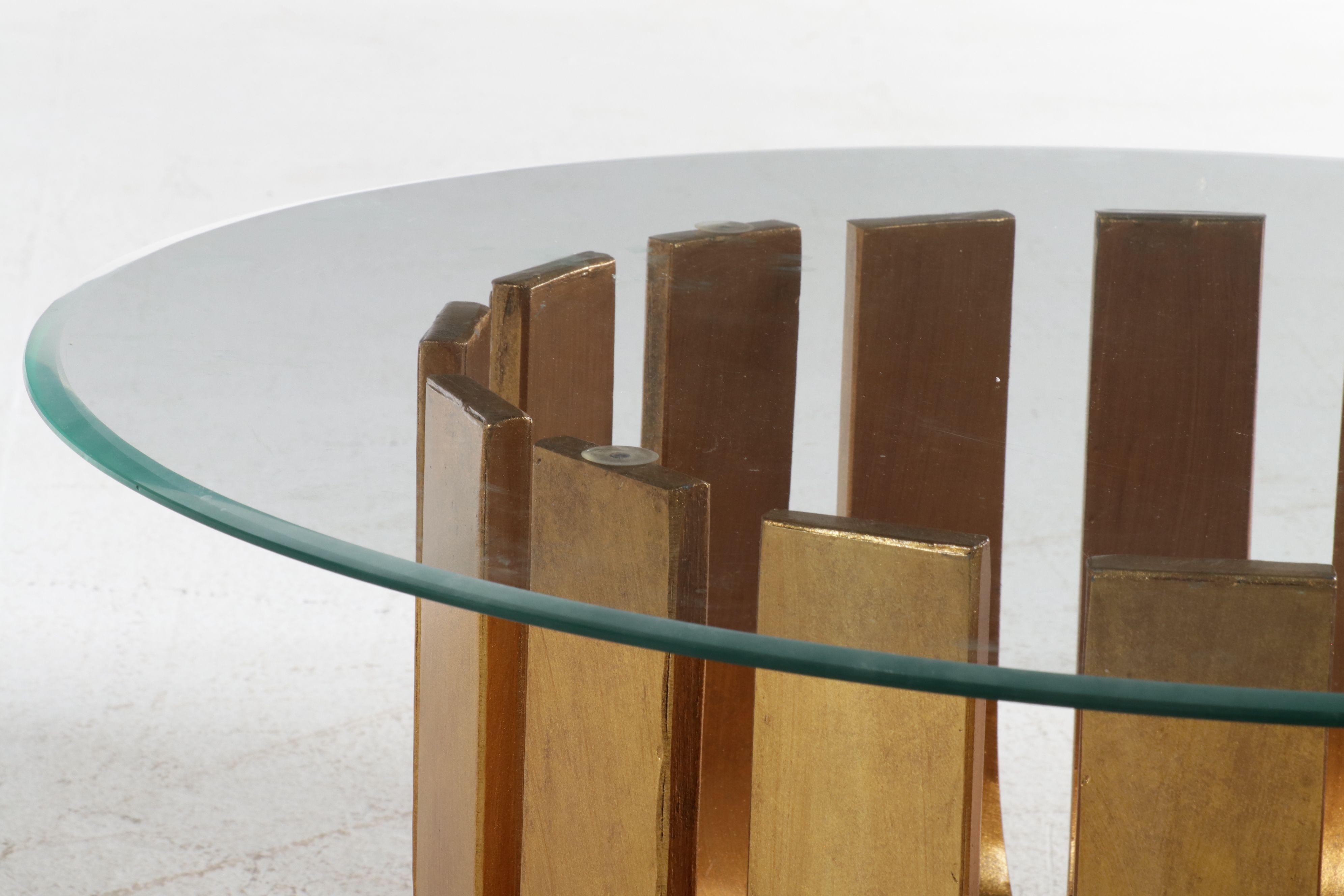 Contemporary Gilded Coffee Table with Glass Top