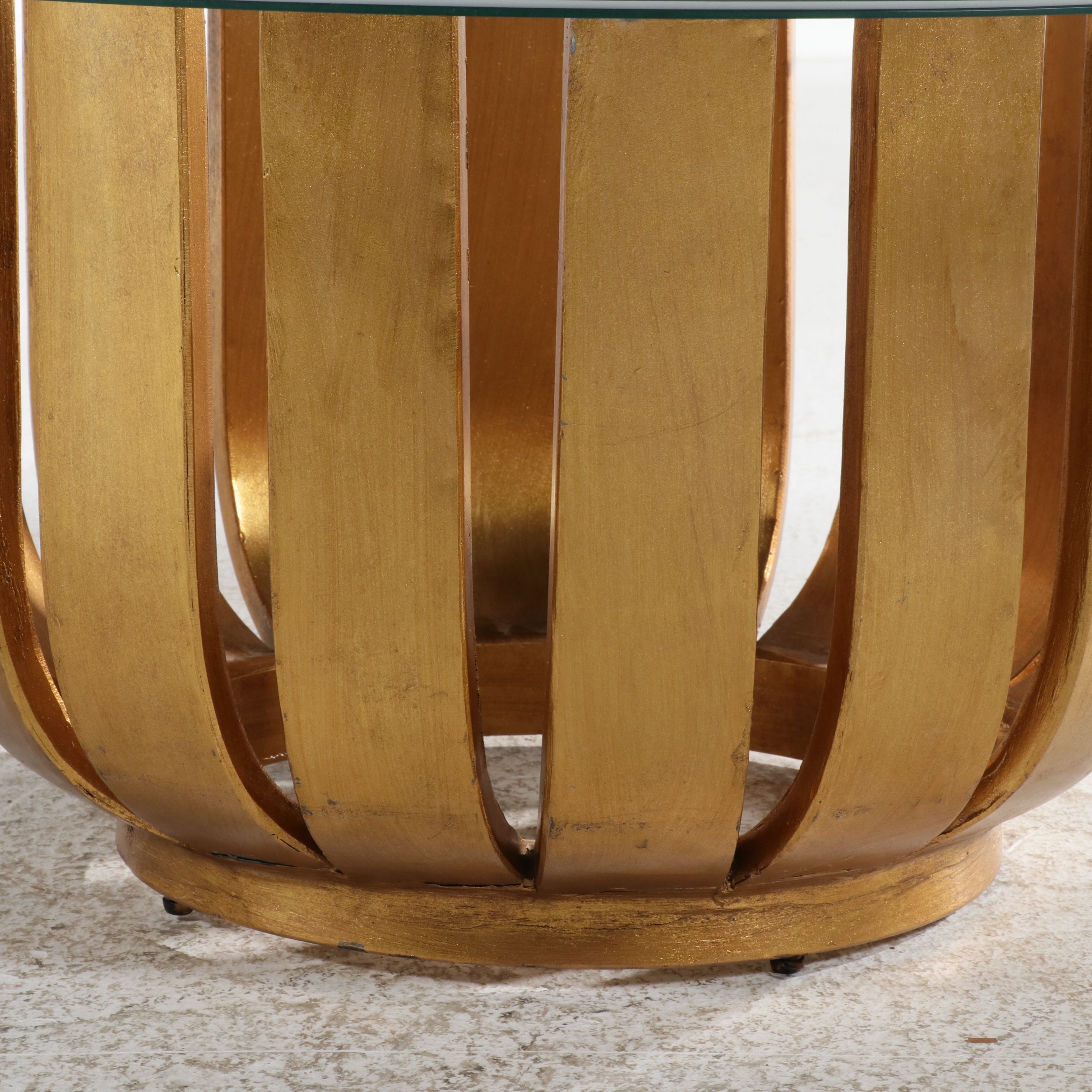 Contemporary Gilded Coffee Table with Glass Top