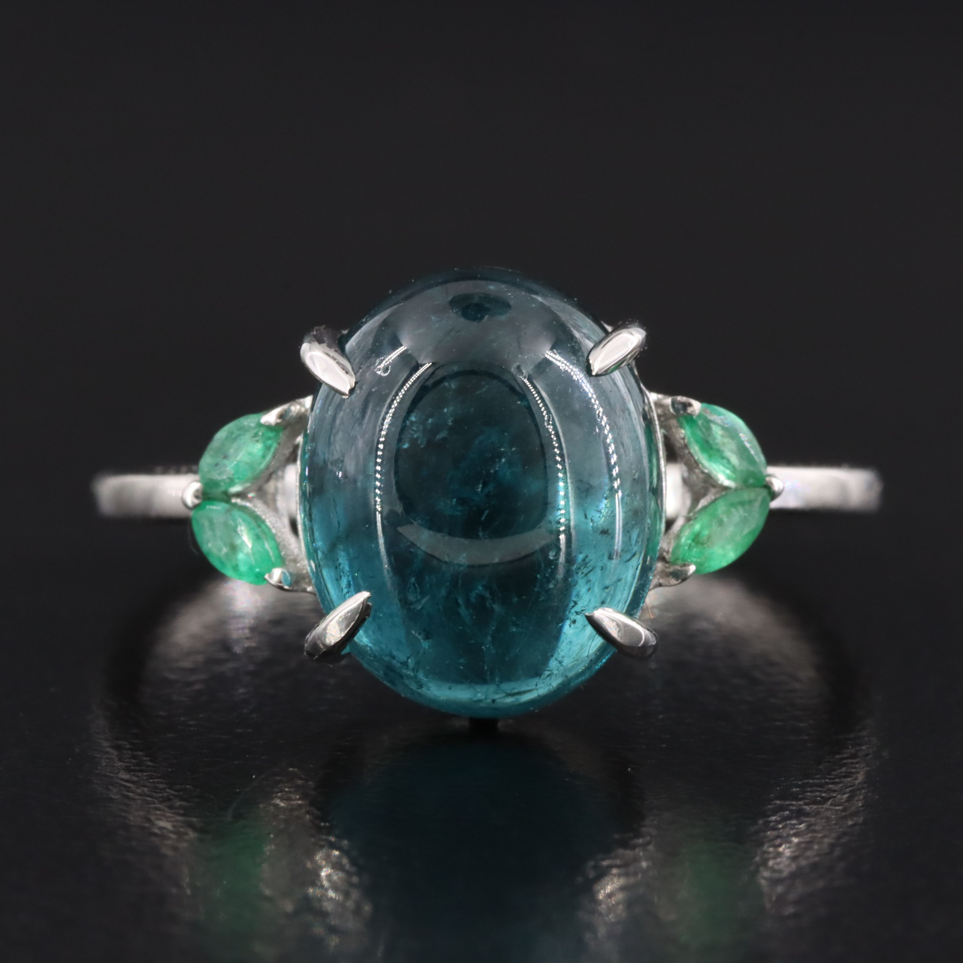 Platinum 4.48 CT Tourmaline and Emerald Ring