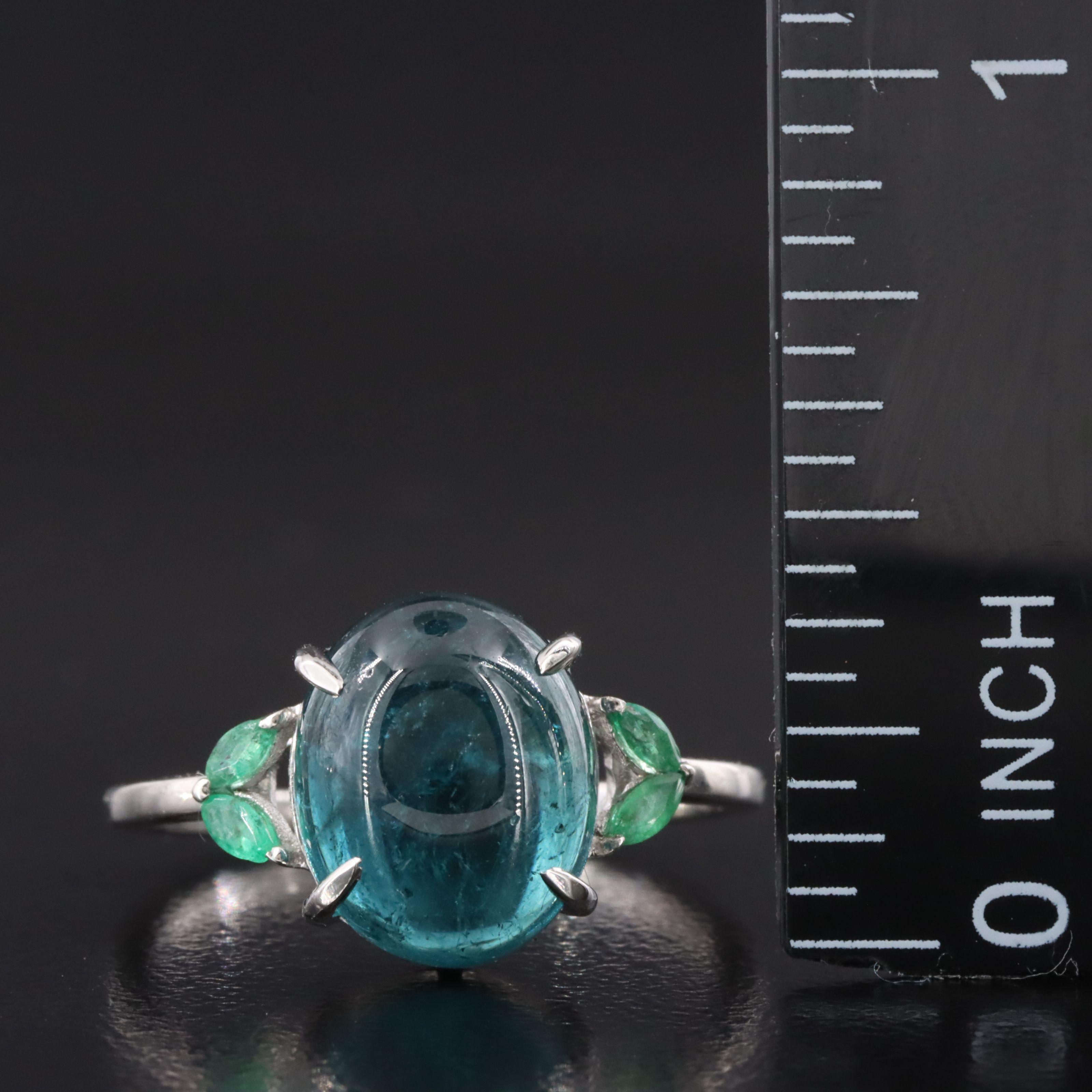 Platinum 4.48 CT Tourmaline and Emerald Ring
