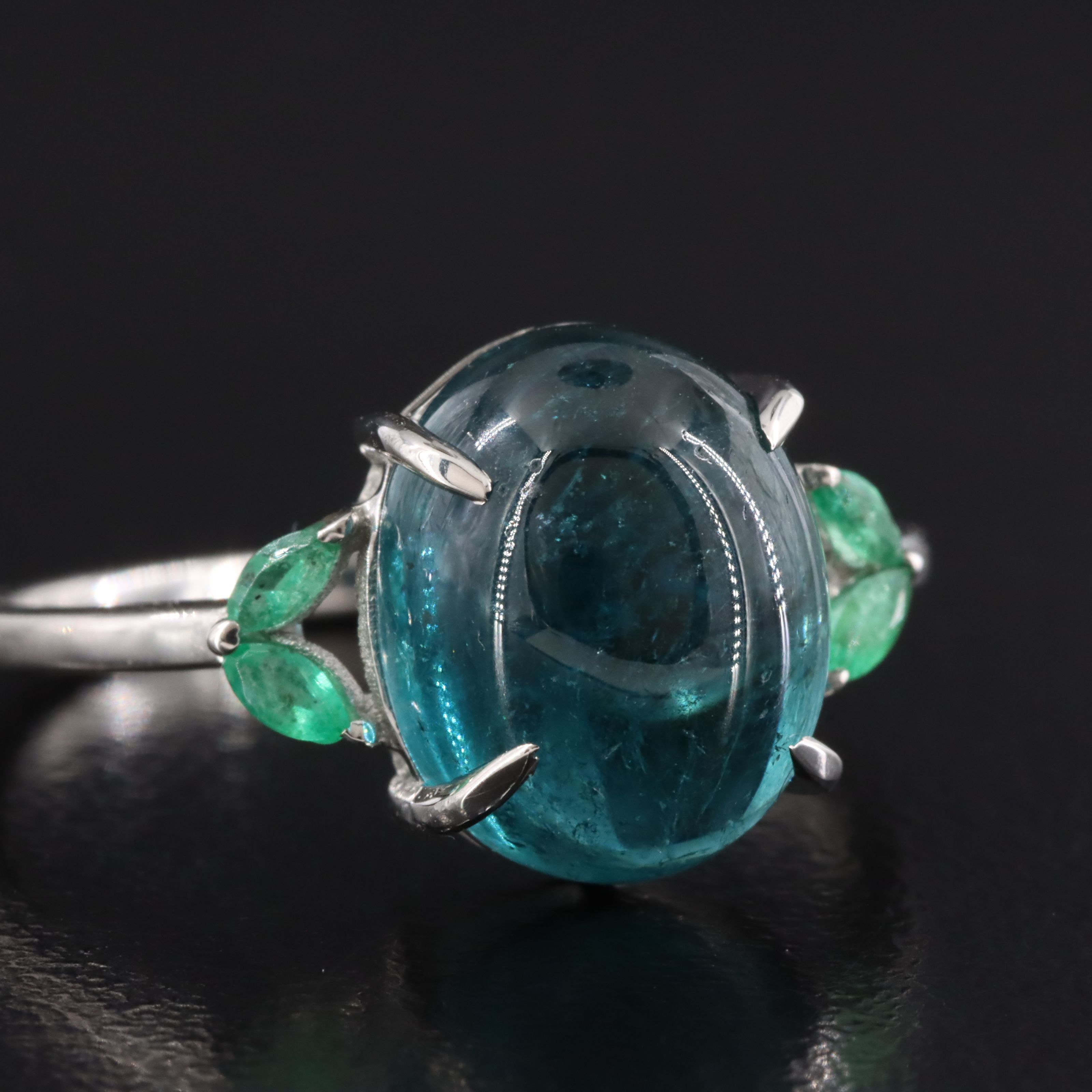 Platinum 4.48 CT Tourmaline and Emerald Ring