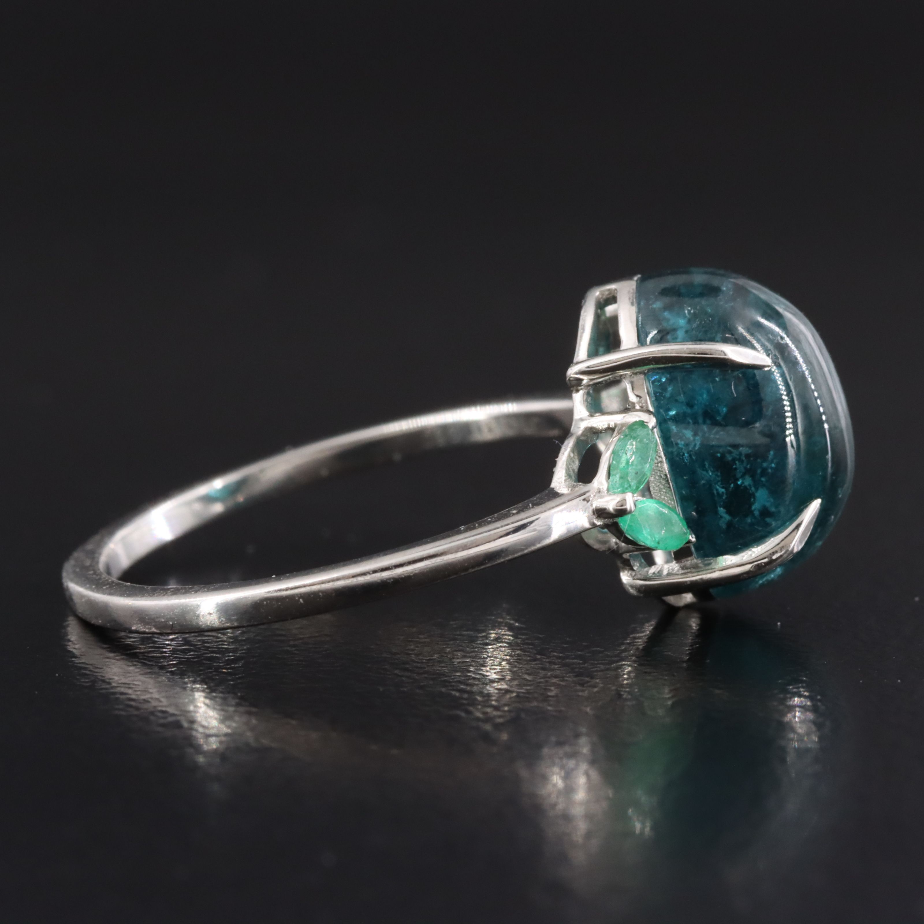 Platinum 4.48 CT Tourmaline and Emerald Ring