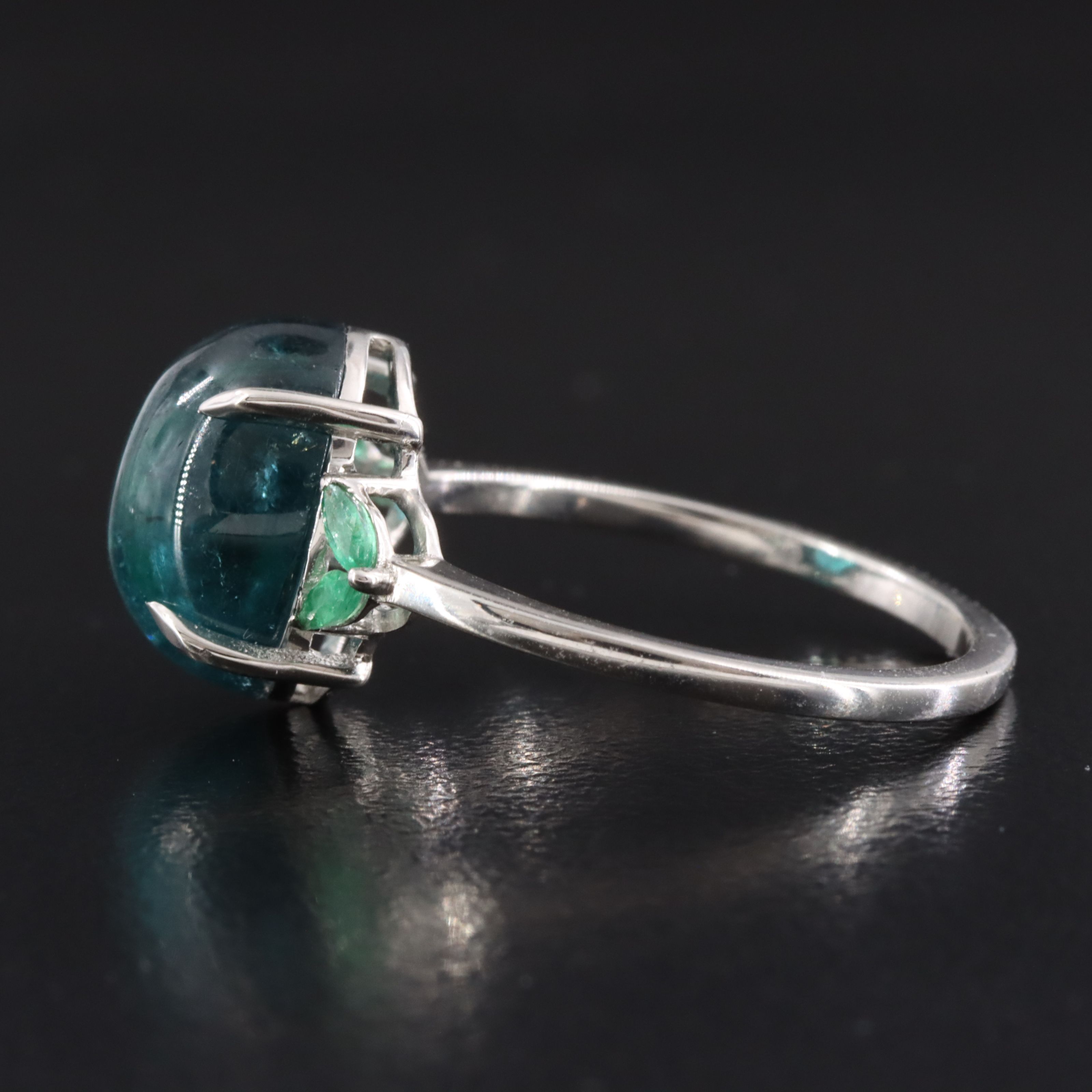 Platinum 4.48 CT Tourmaline and Emerald Ring