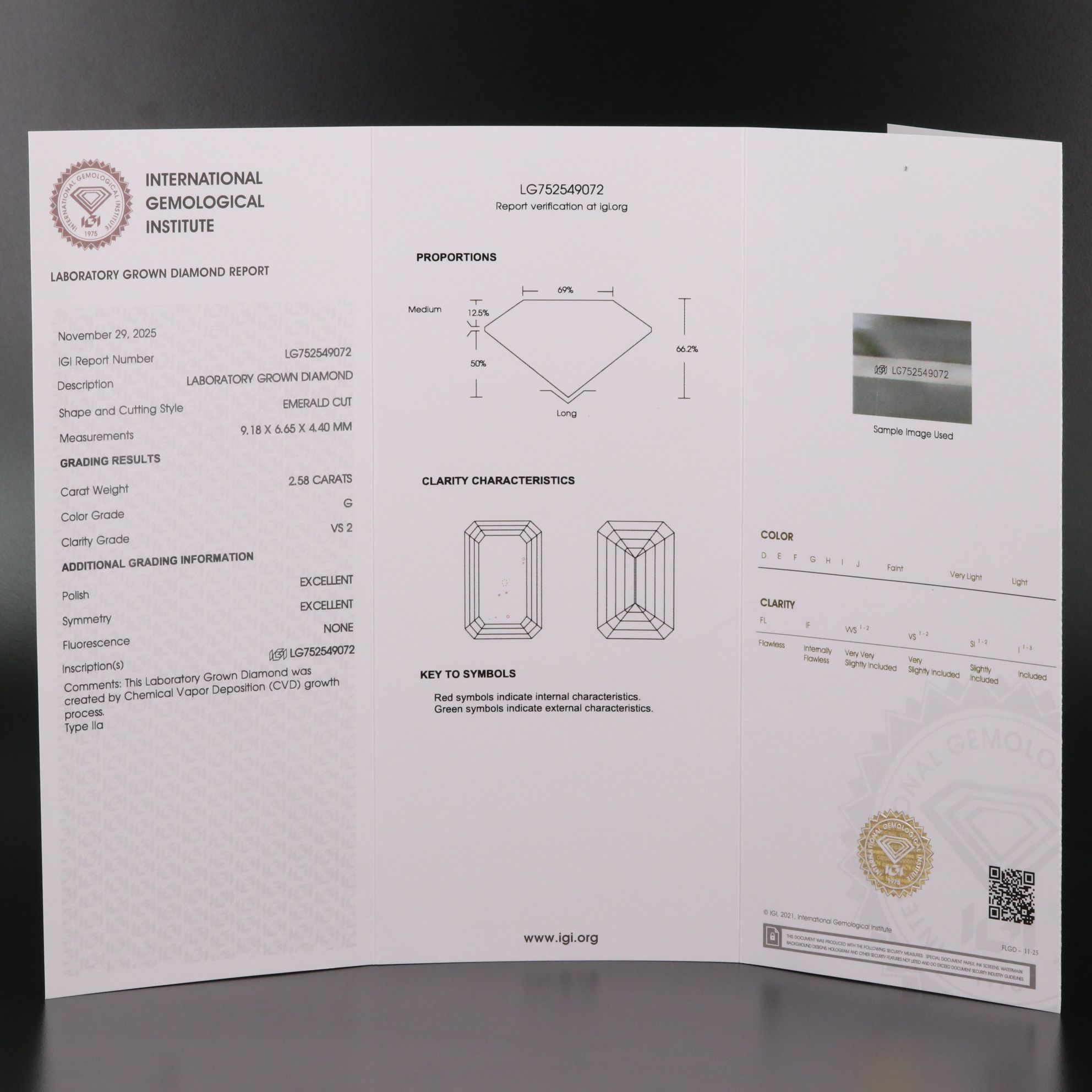 Loose 2.58 CT Lab Grown Diamond with IGI Report