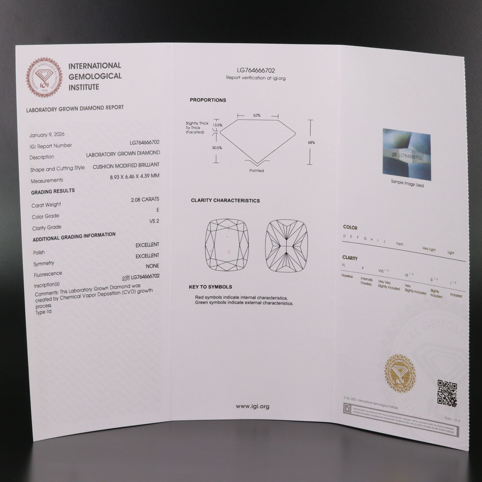 Loose 2.08 CT Lab Grown Diamond with IGI Report