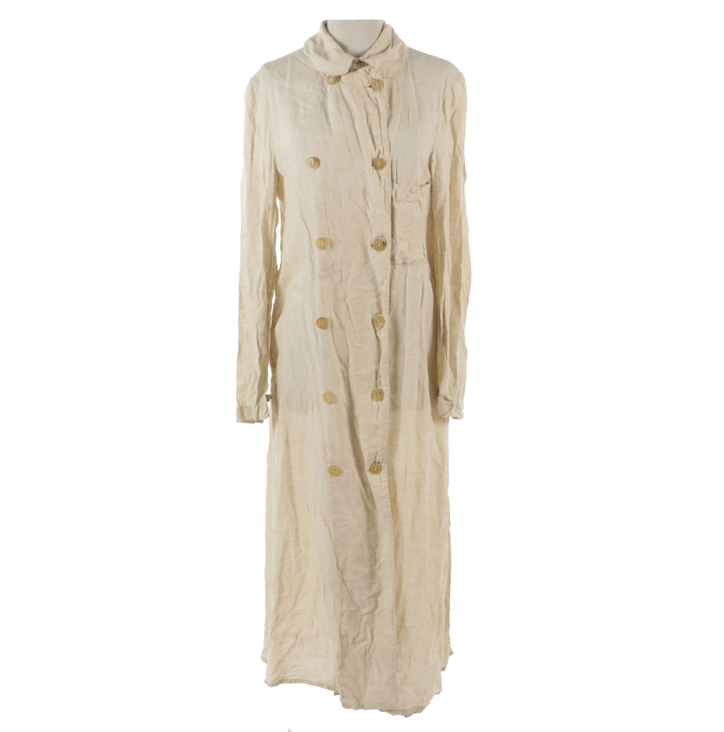 Unisex Double-Breasted Motoring Duster Coat in Linen, 1920s