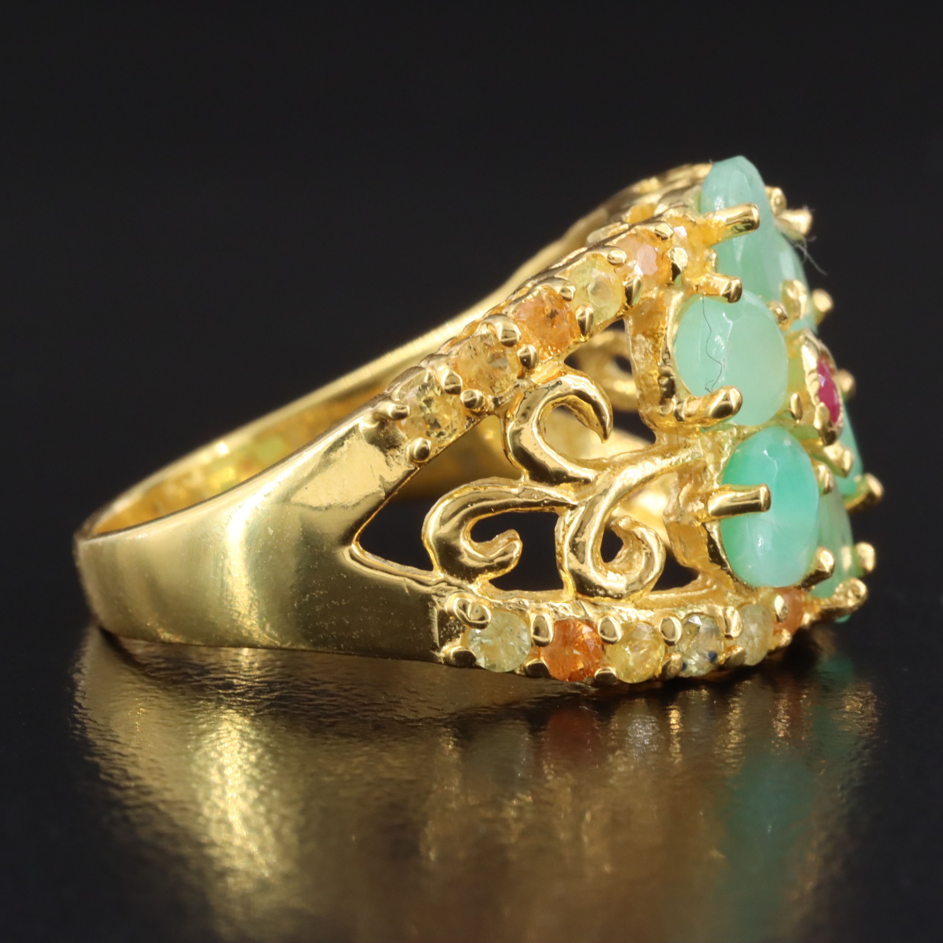 Sterling Emerald and Ruby Flower Ring