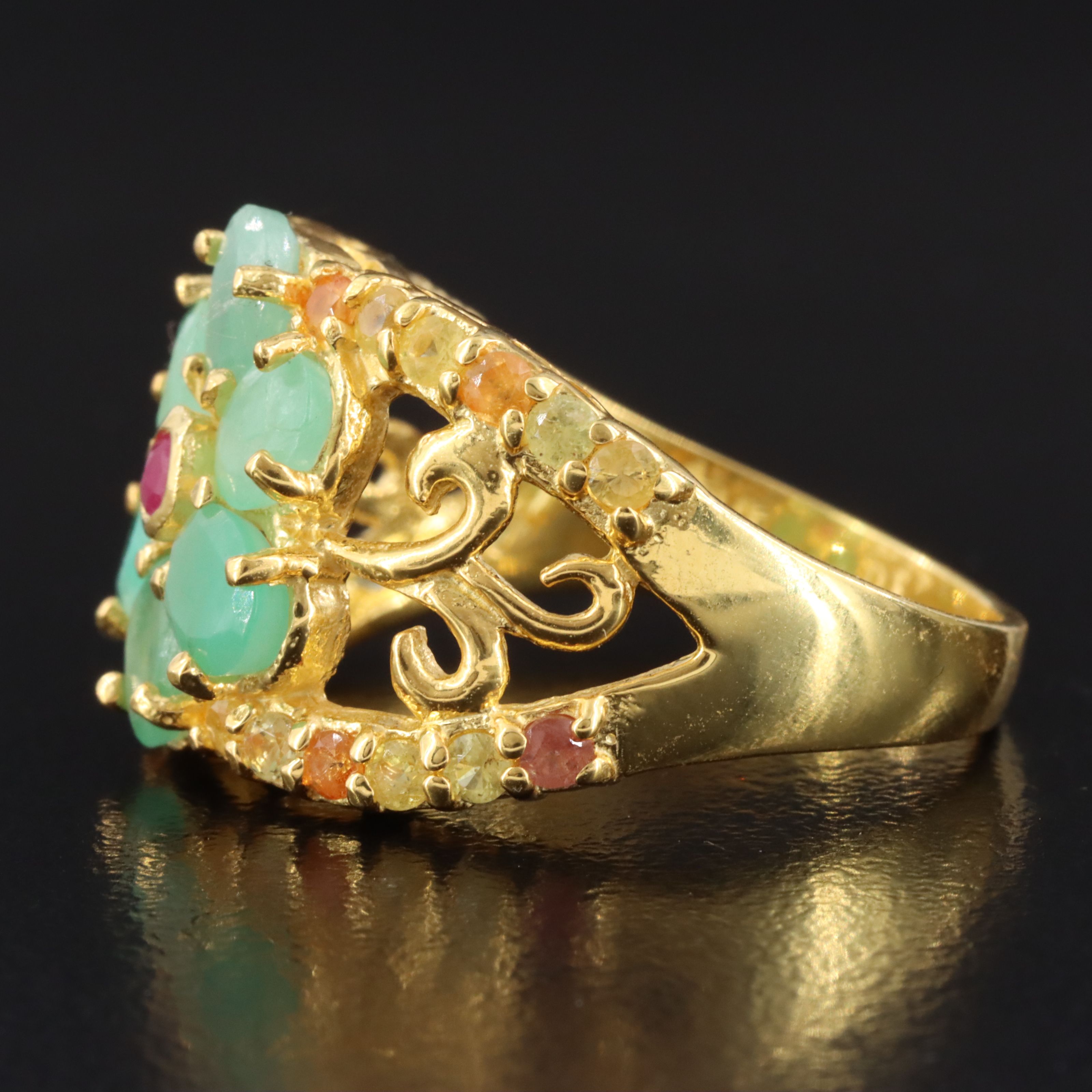 Sterling Emerald and Ruby Flower Ring