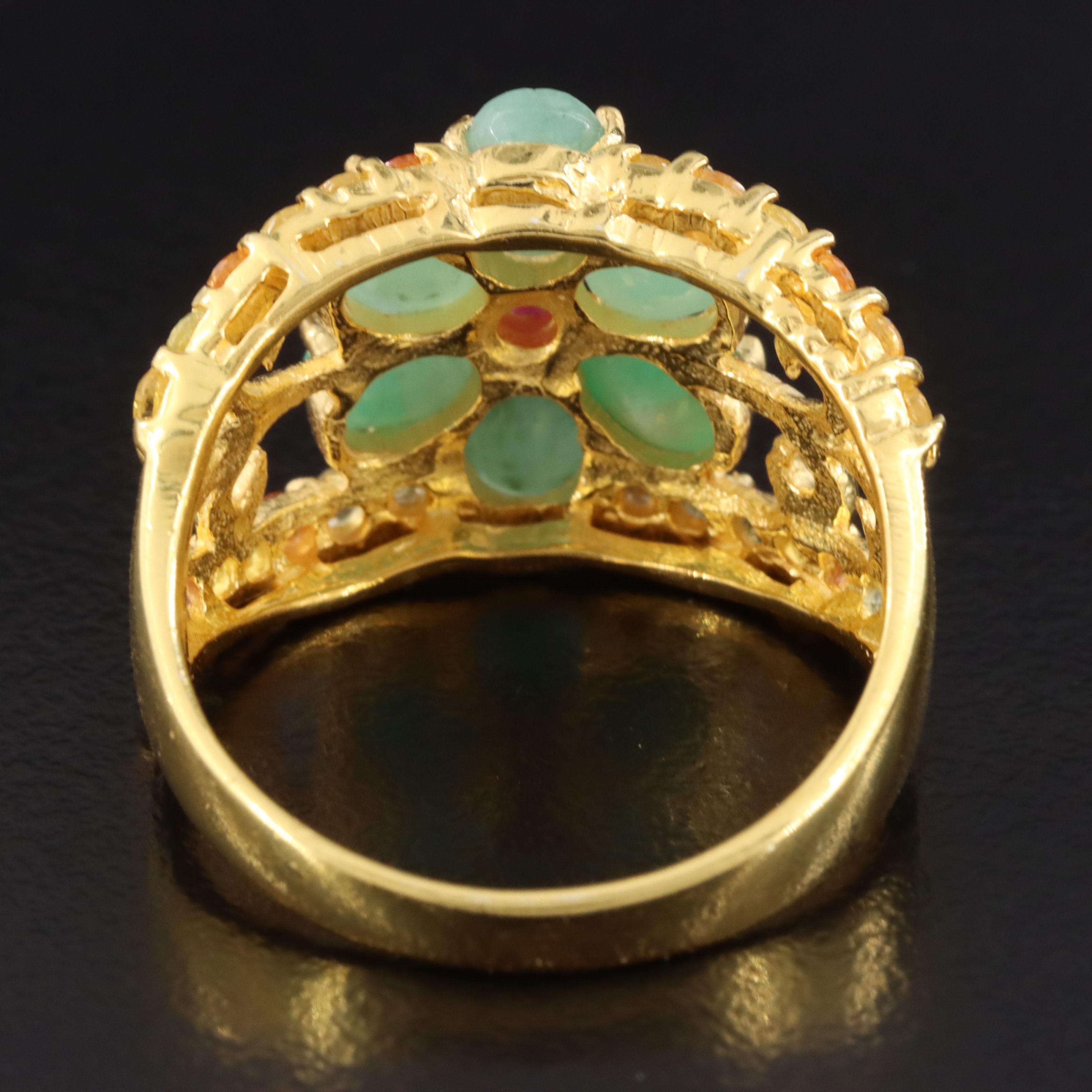 Sterling Emerald and Ruby Flower Ring