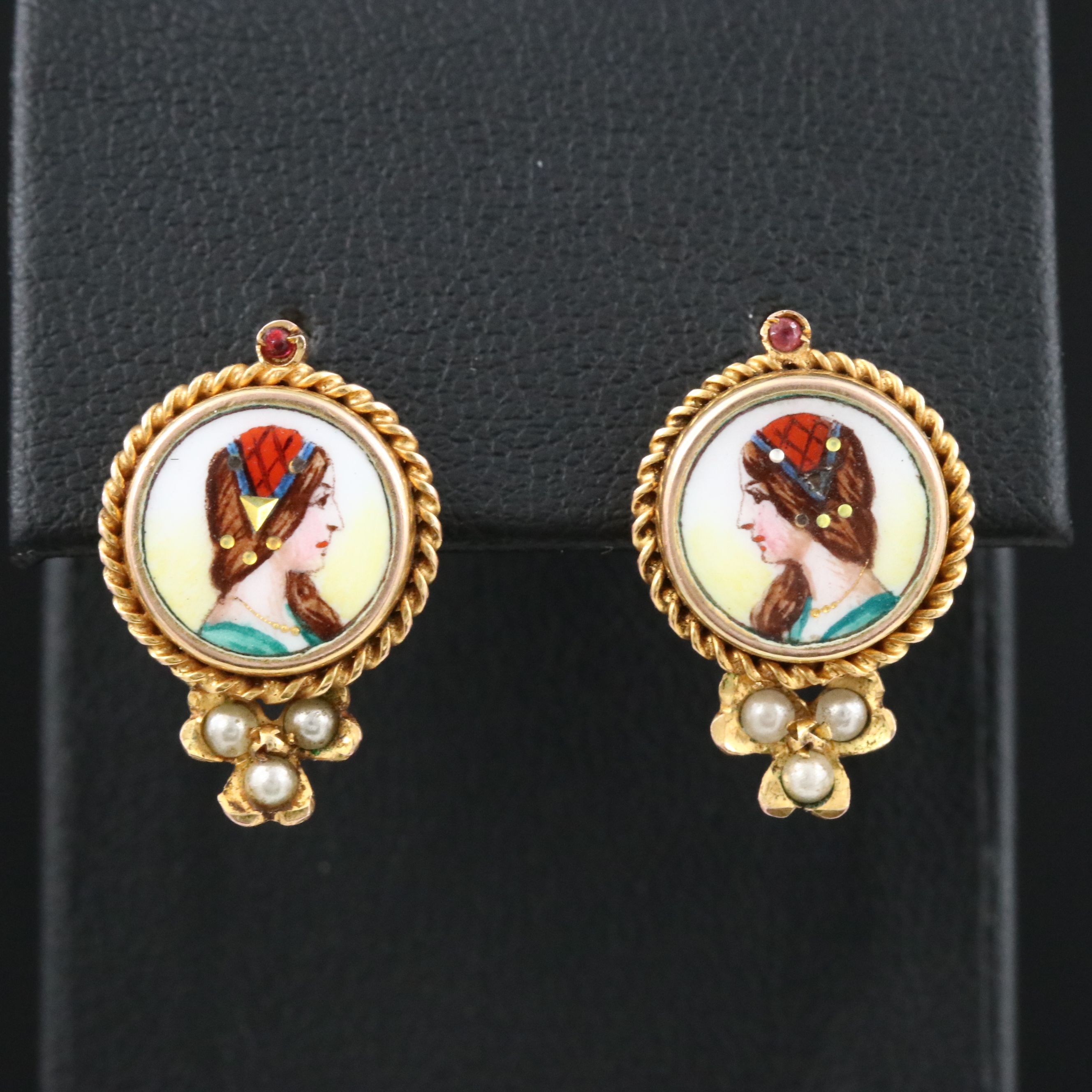 Art Nouveau 10K Portrait Earrings