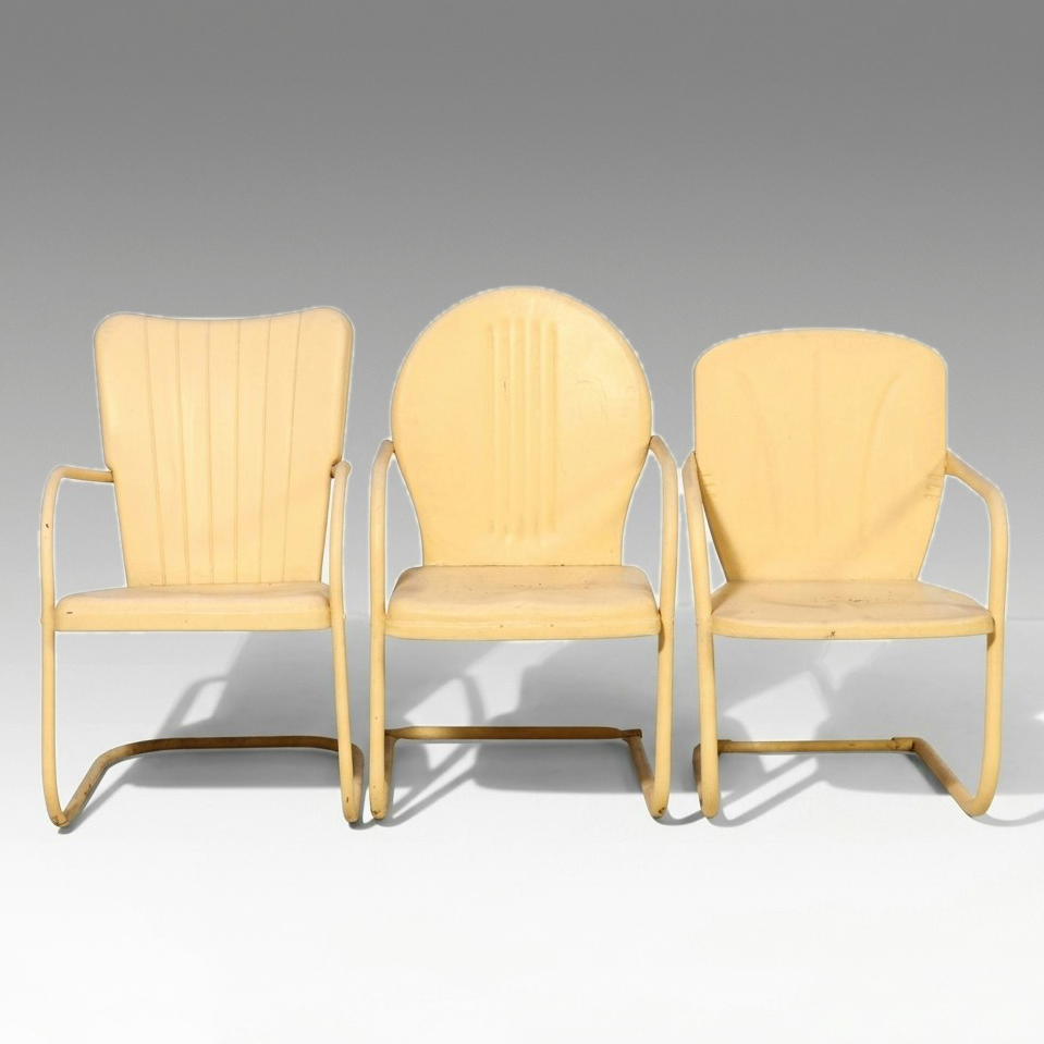 Mid Century Modern Painted Stamped Metal Lawn Chairs, Mid-20th Century