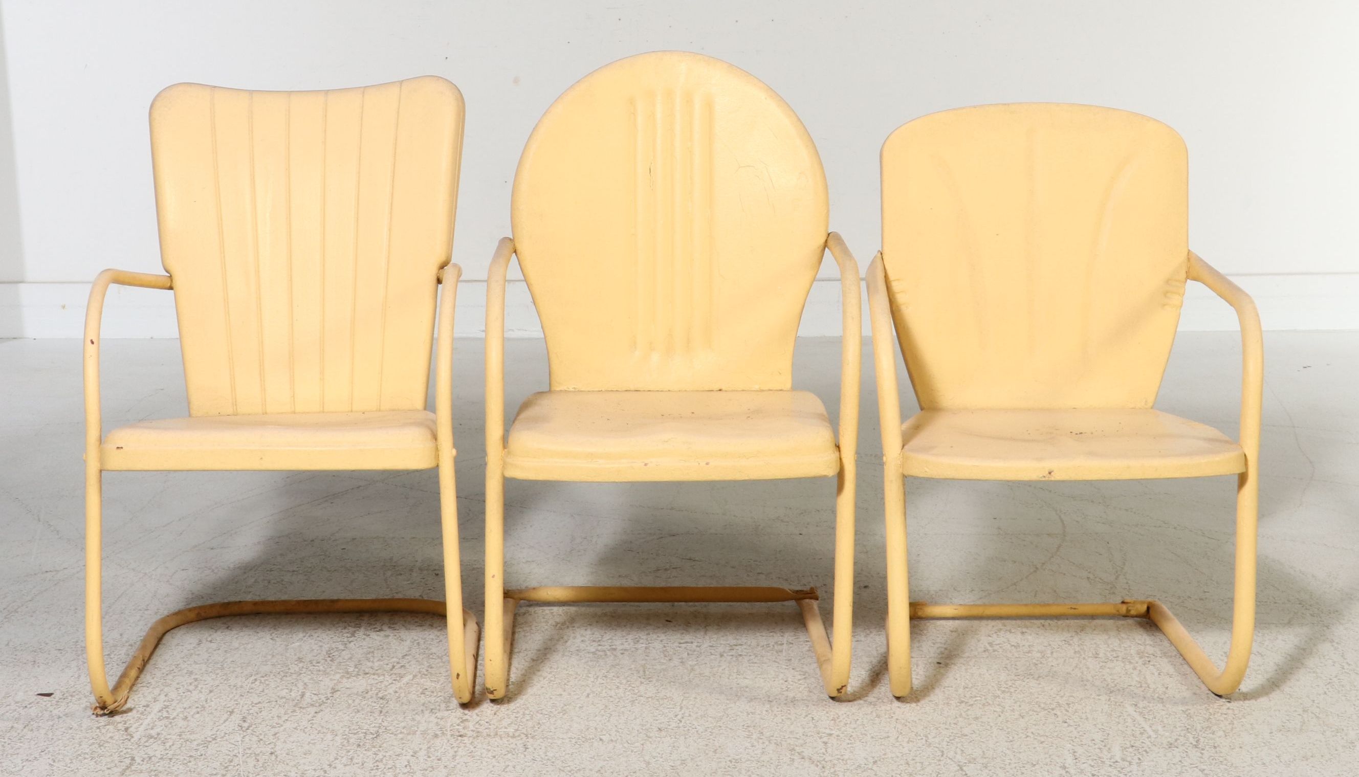Mid Century Modern Painted Stamped Metal Lawn Chairs, Mid-20th Century