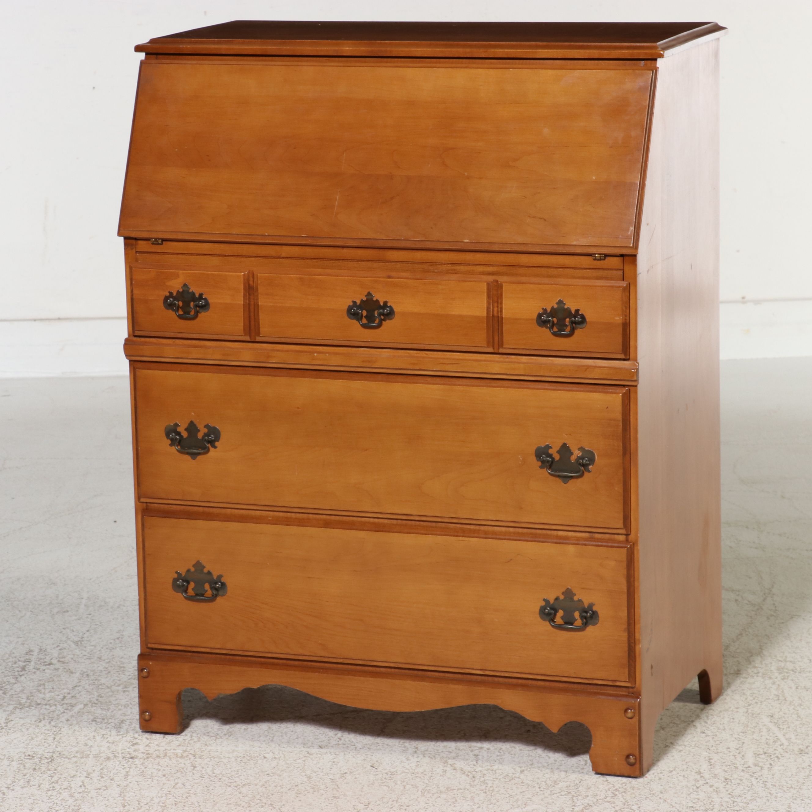 Colonial Style Maple Slant-Front Secretary Desk, Late 20th Century