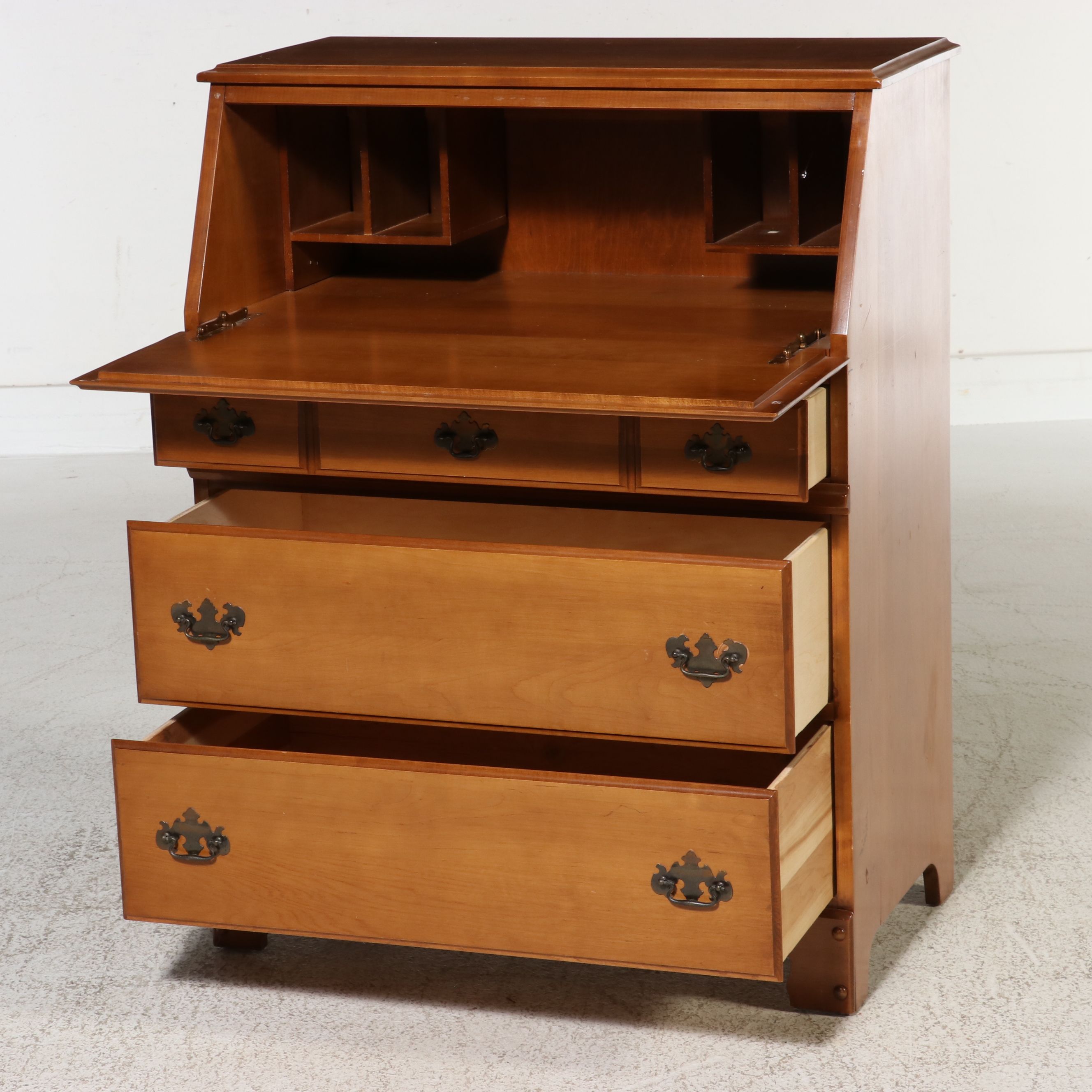 Colonial Style Maple Slant-Front Secretary Desk, Late 20th Century