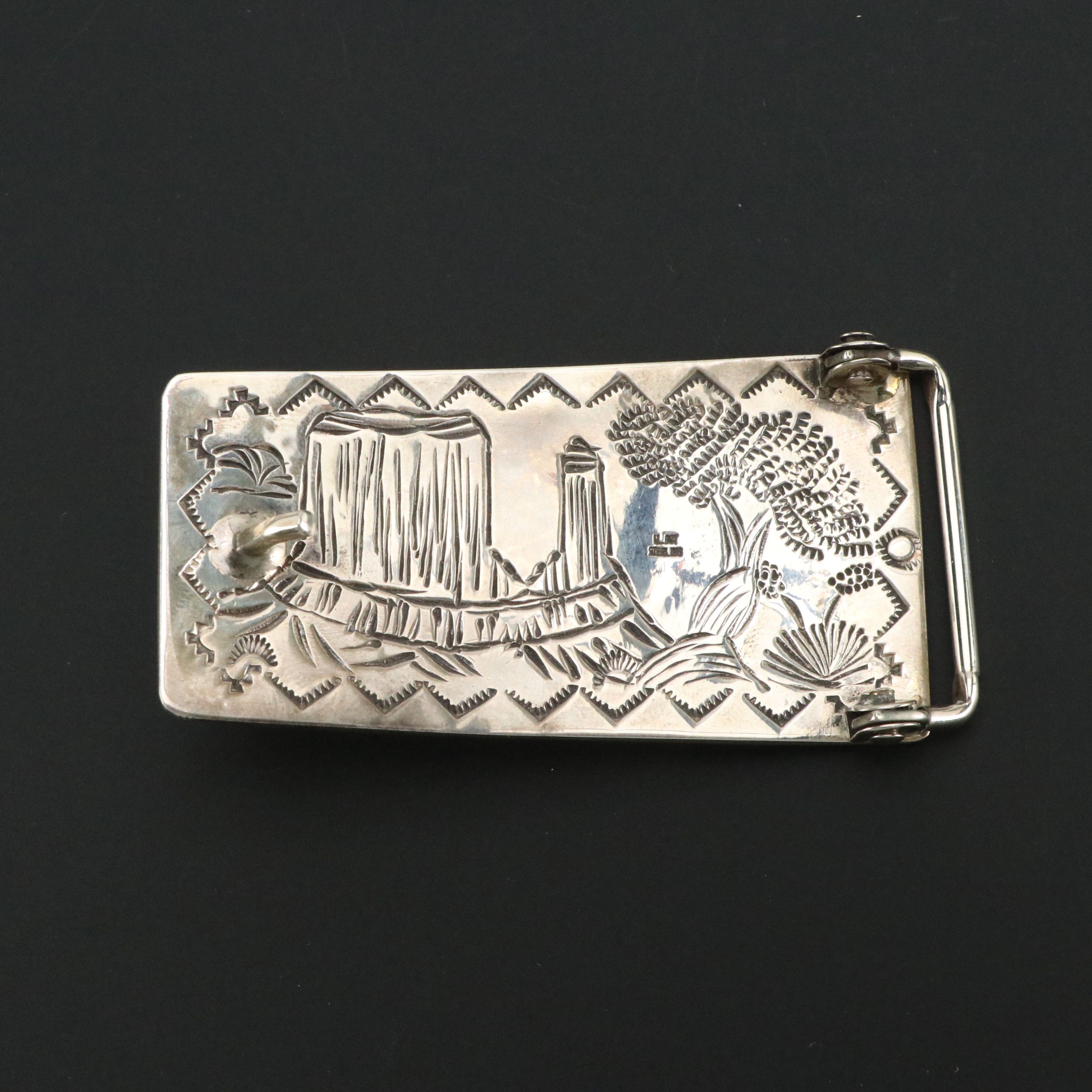 Lloyd Becenti Navajo Diné Sterling Silver Turquoise Belt Buckle