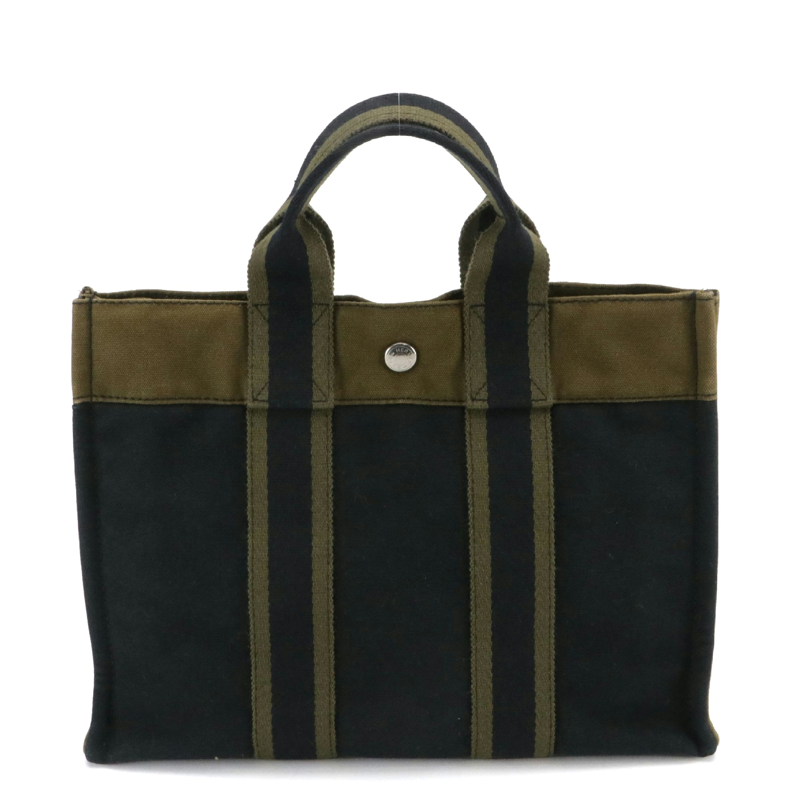 Hermès Fourre-Tout PM in Black and Olive Blue Cotton Canvas
