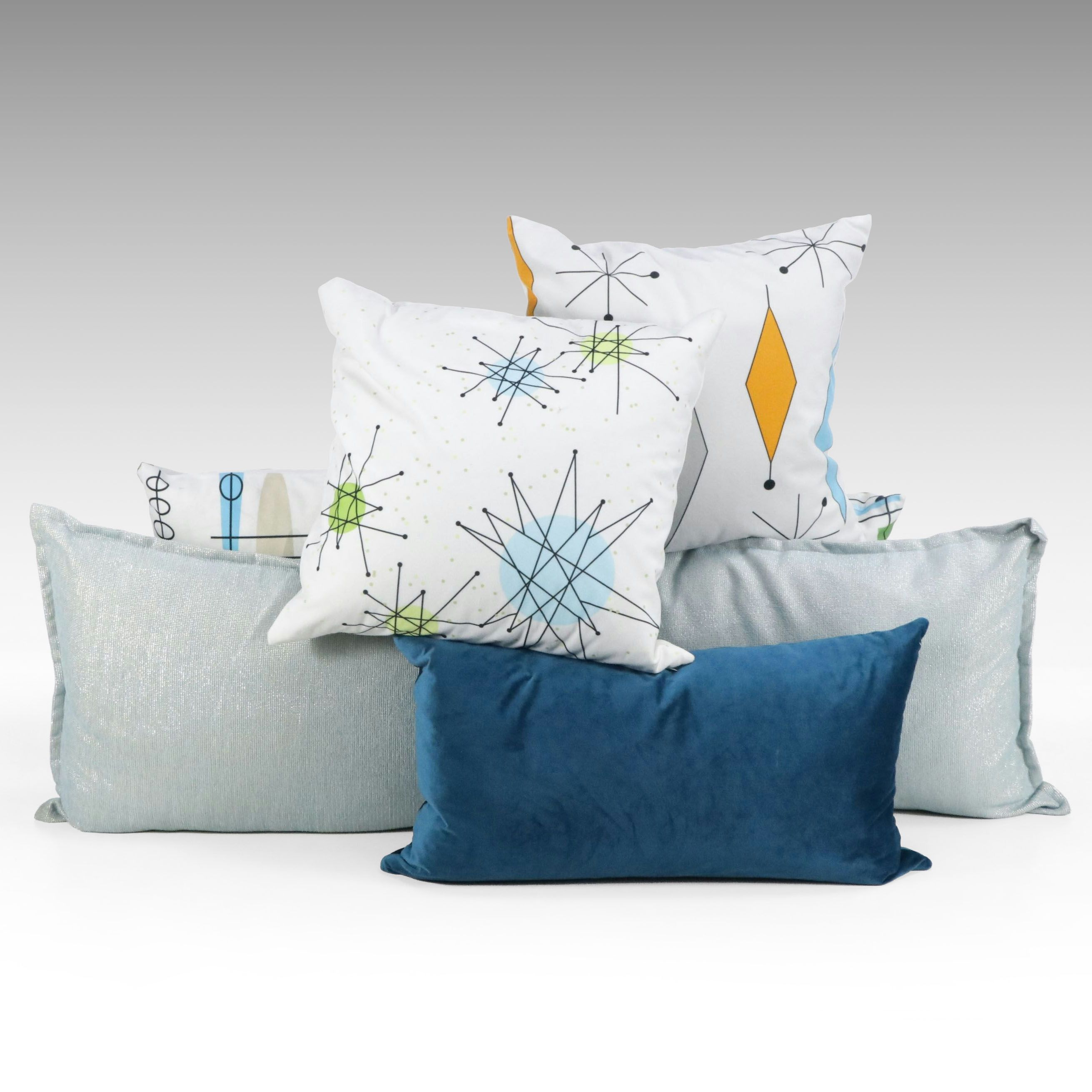 MCM Style Plush Square Throw Pillows with Lumbar Pillows