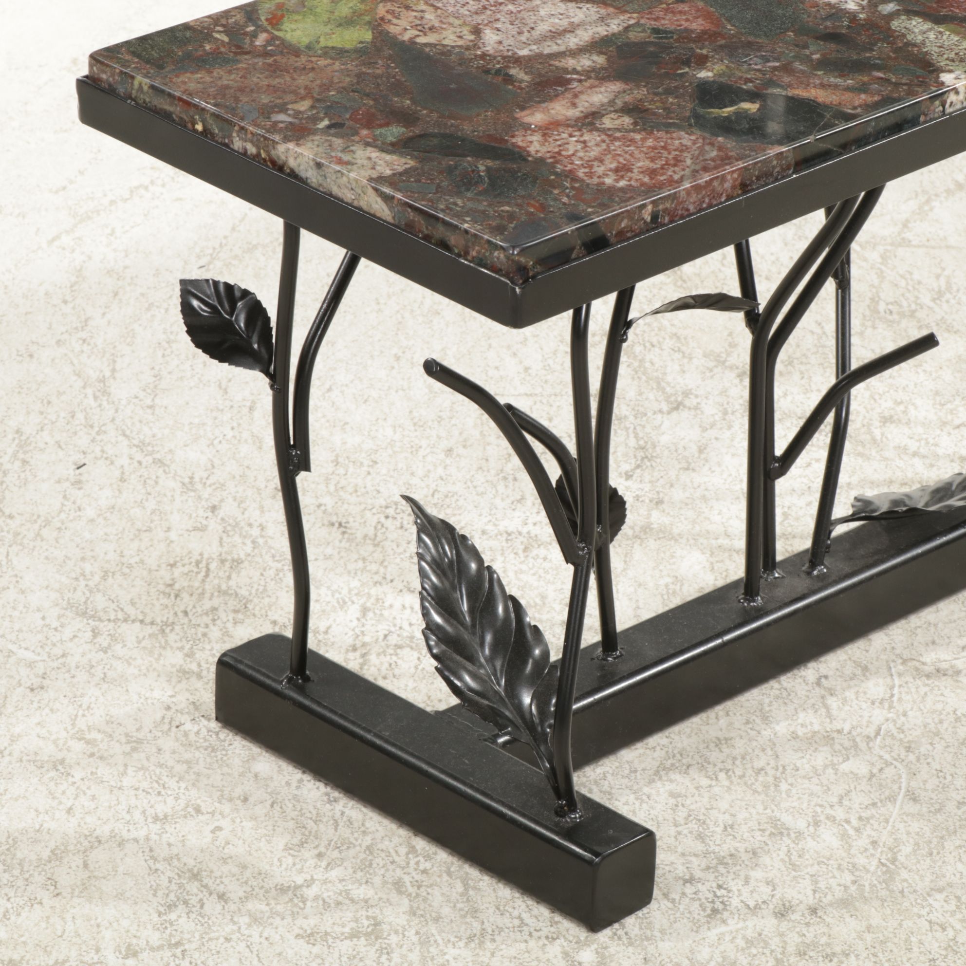 Contemporary Forged Metal Coffee Table with Granite Top