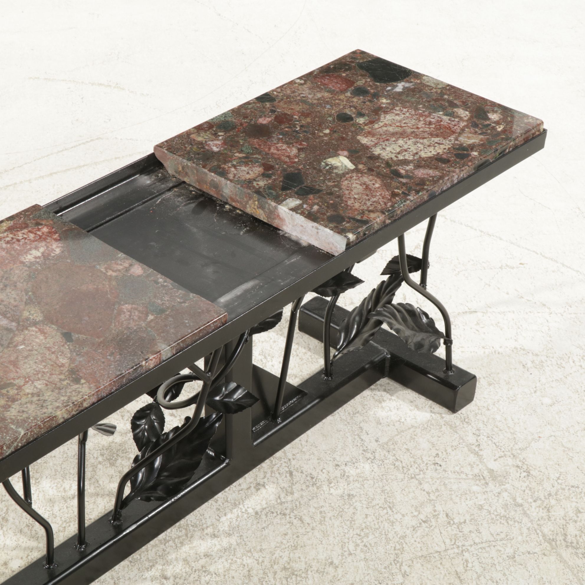 Contemporary Forged Metal Coffee Table with Granite Top