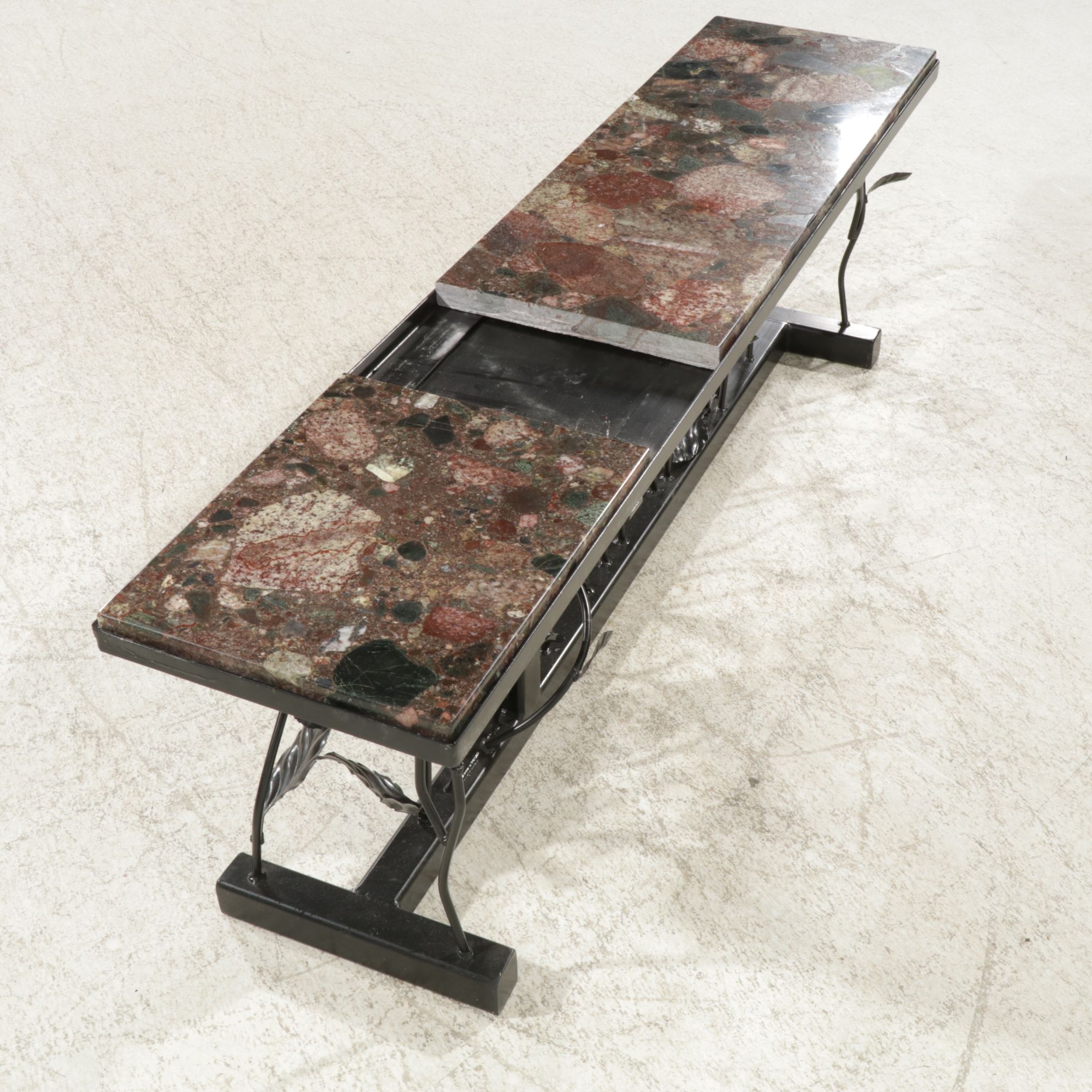 Contemporary Forged Metal Coffee Table with Granite Top