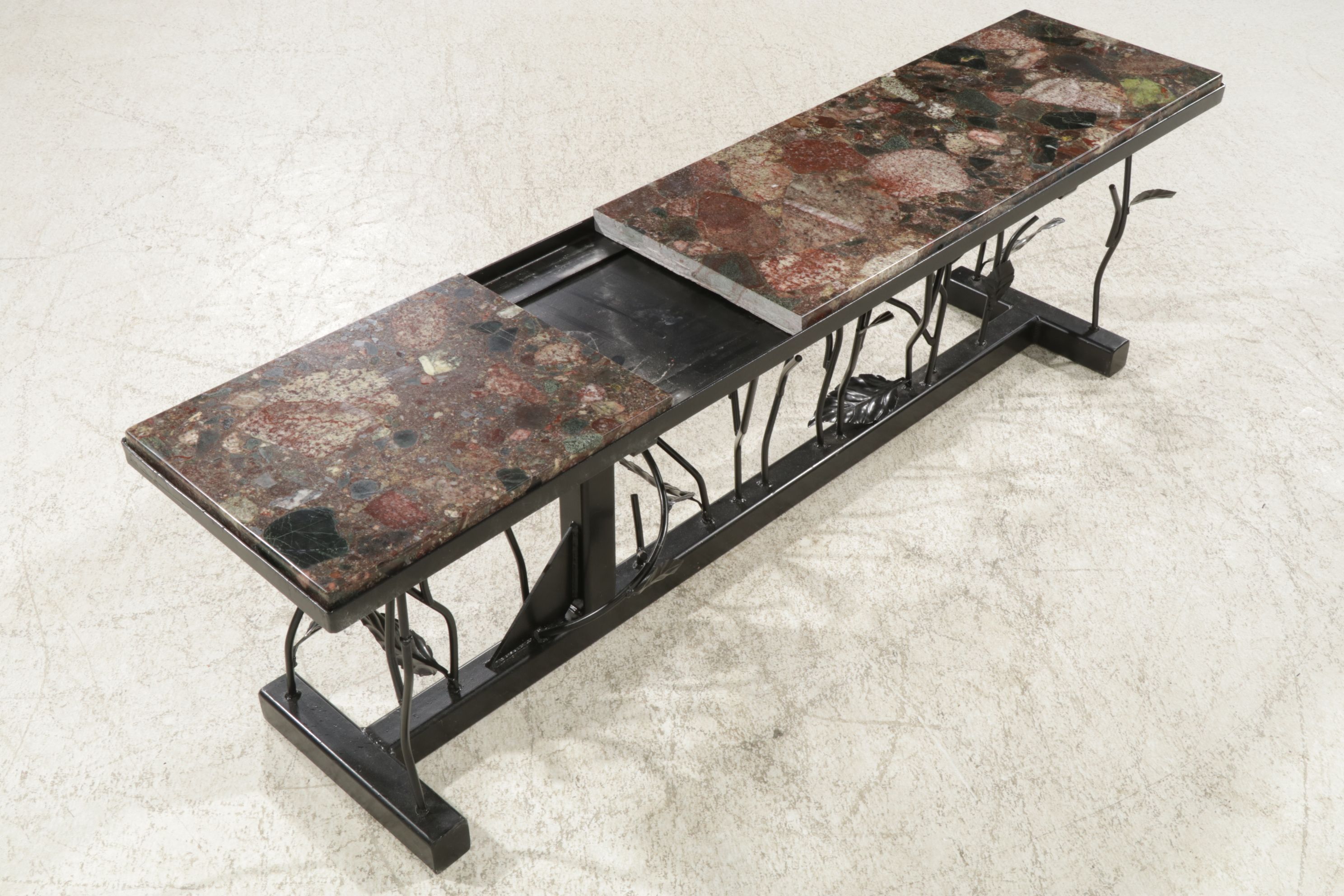 Contemporary Forged Metal Coffee Table with Granite Top