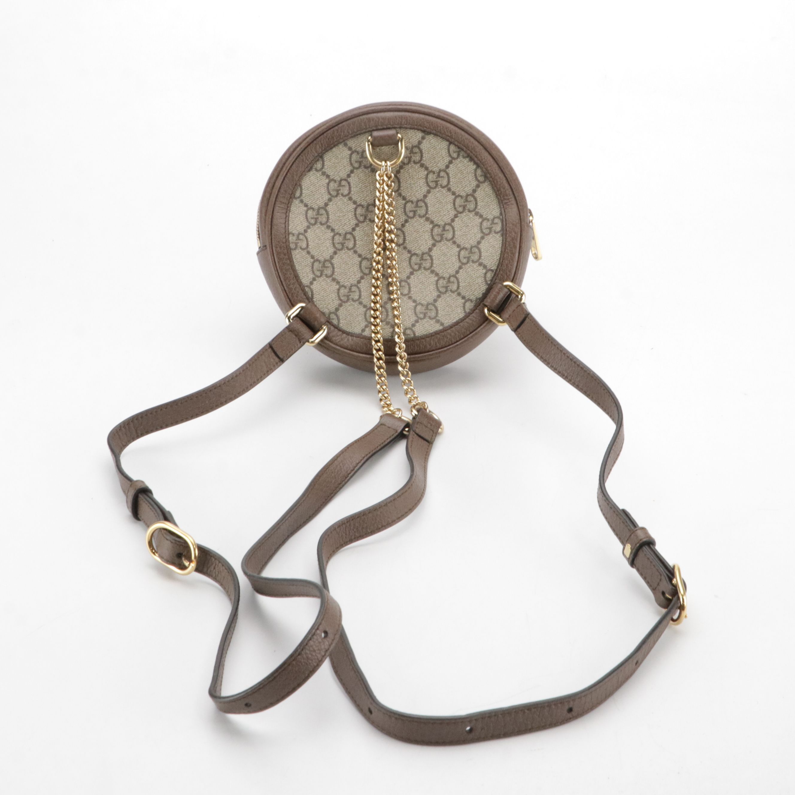 Gucci Ophidia Mini Round Backpack in GG Supreme Canvas and Leather
