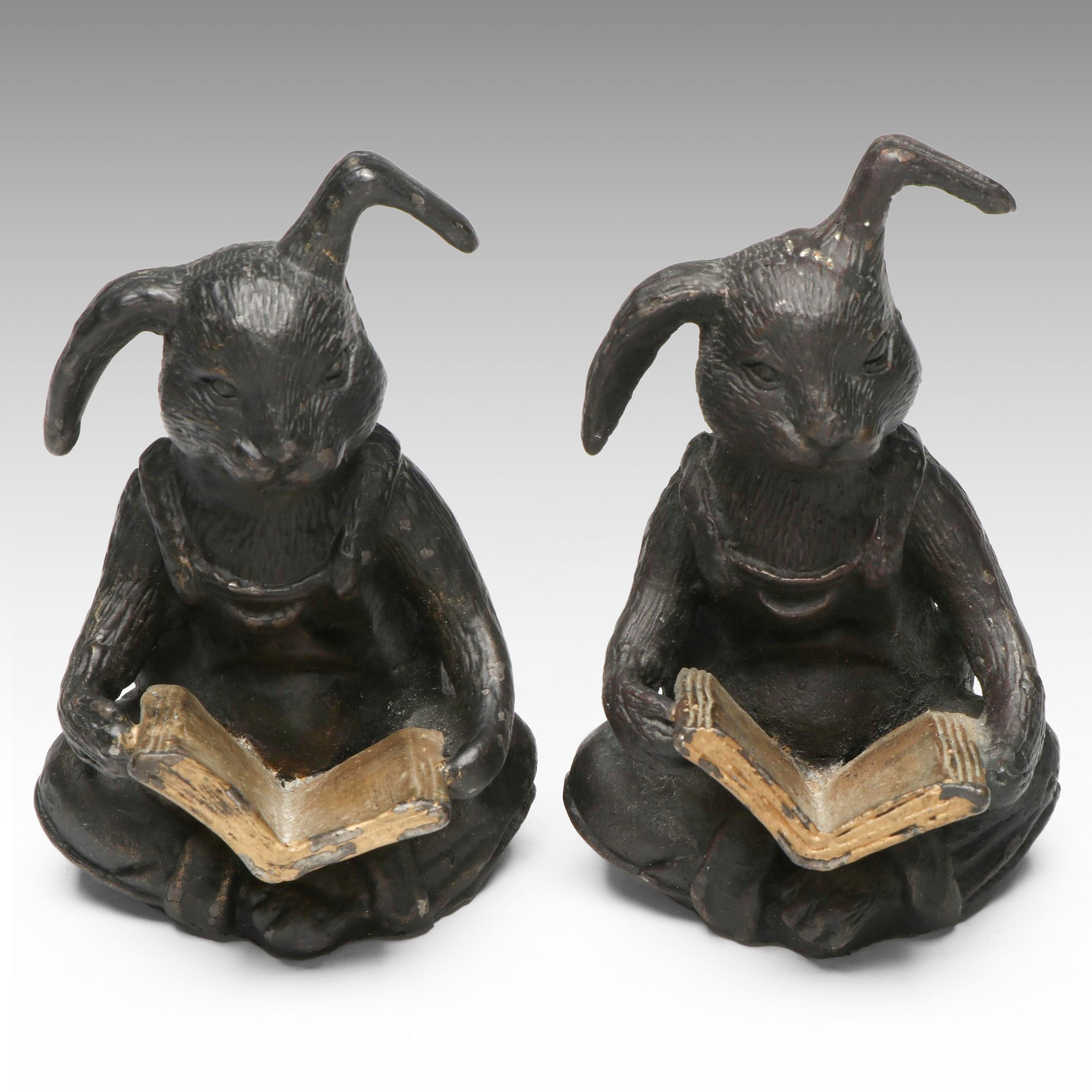 Andrea by Sadek Cast Iron Reading Bunny Paperweights