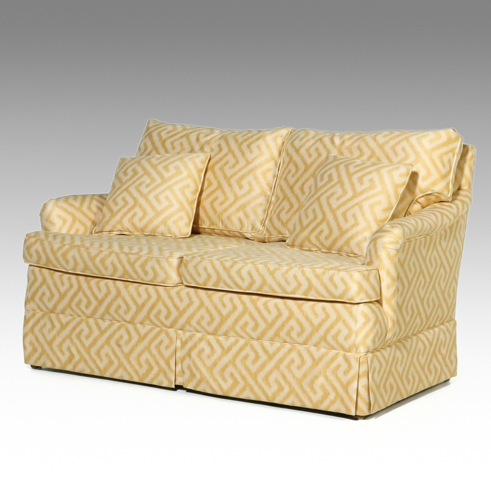 Hollywood Regency Style Greek Key Upholstered Loveseat