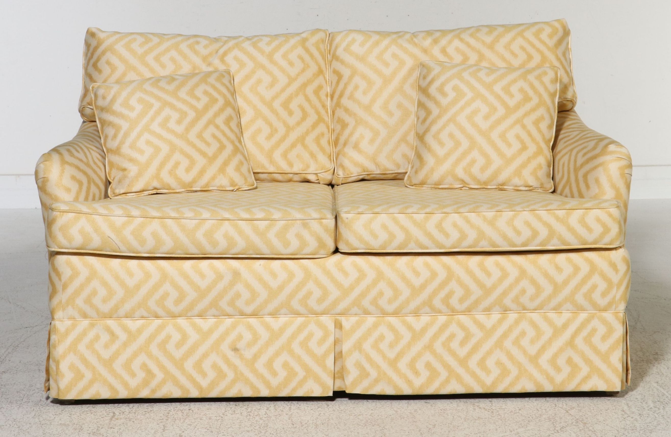 Hollywood Regency Style Greek Key Upholstered Loveseat