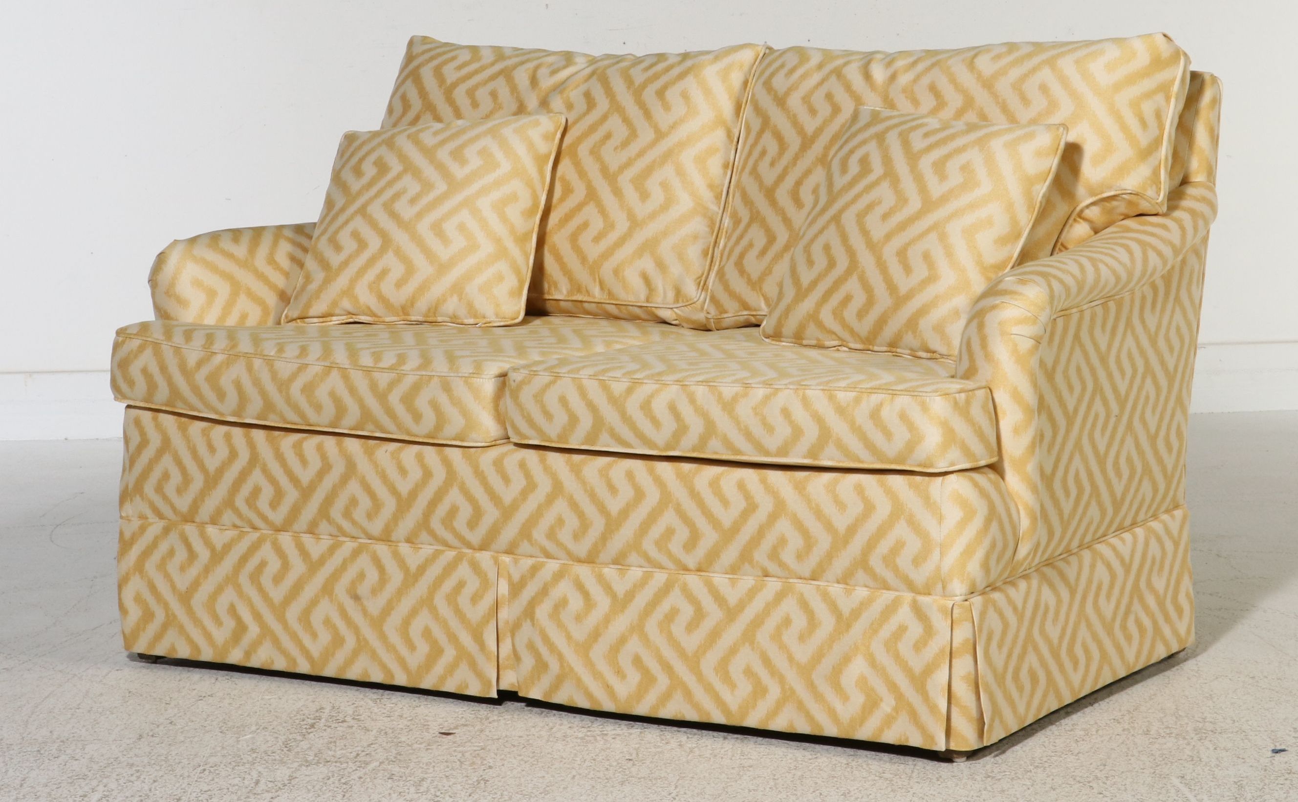 Hollywood Regency Style Greek Key Upholstered Loveseat