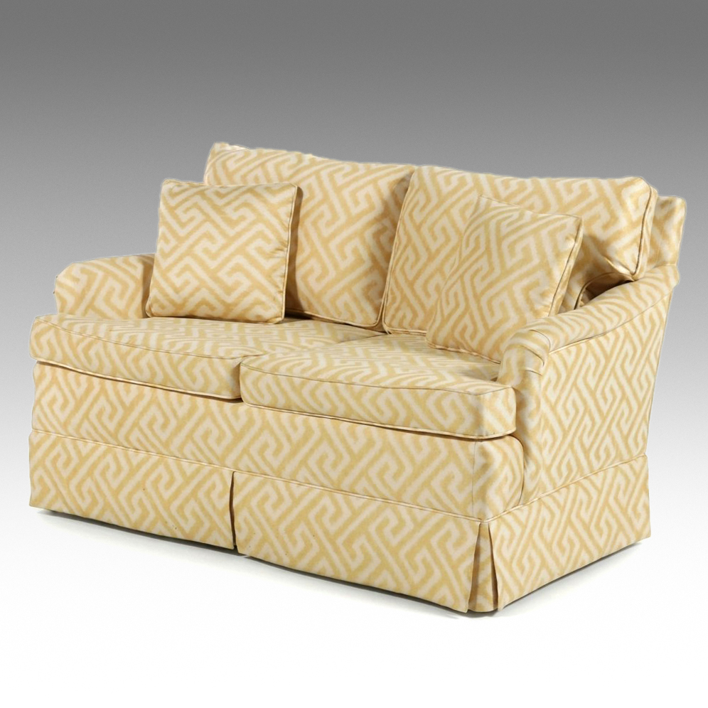 Contemporary Hollywood Regency Style Greek Key Upholstered Loveseat