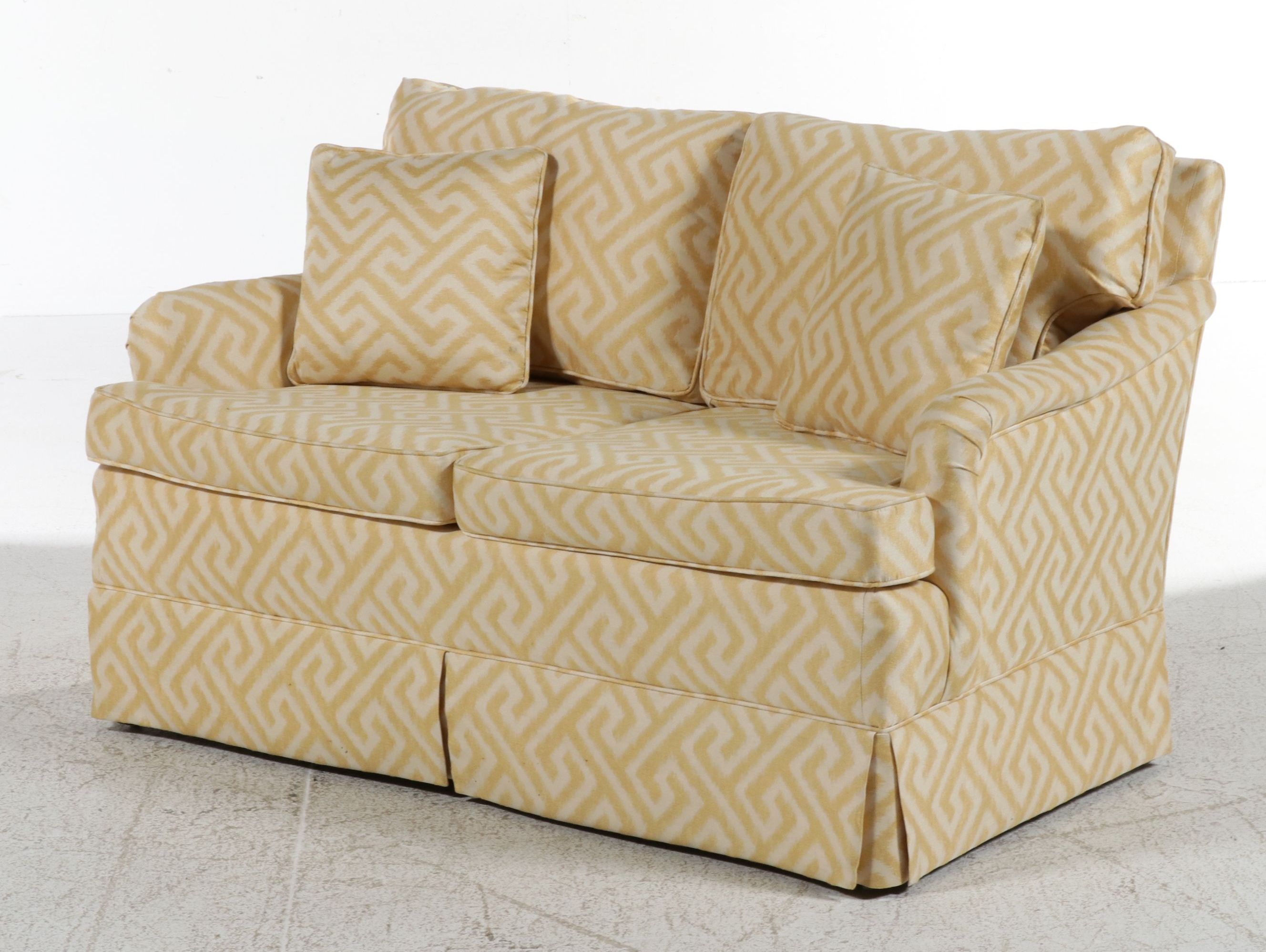 Contemporary Hollywood Regency Style Greek Key Upholstered Loveseat