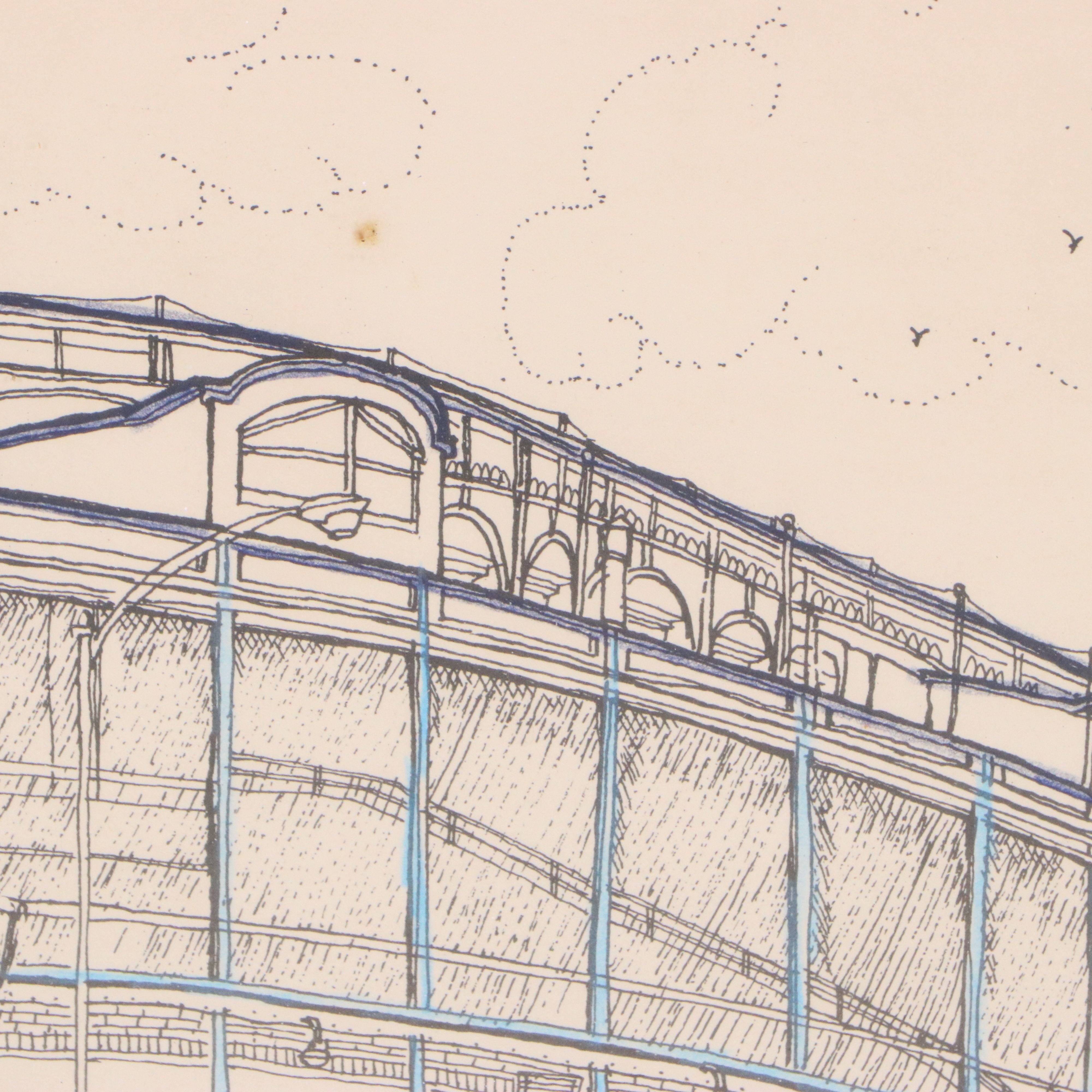 Enid Romanek Hand-Colored Lithograph of Wrigley Field, Late 20th Century