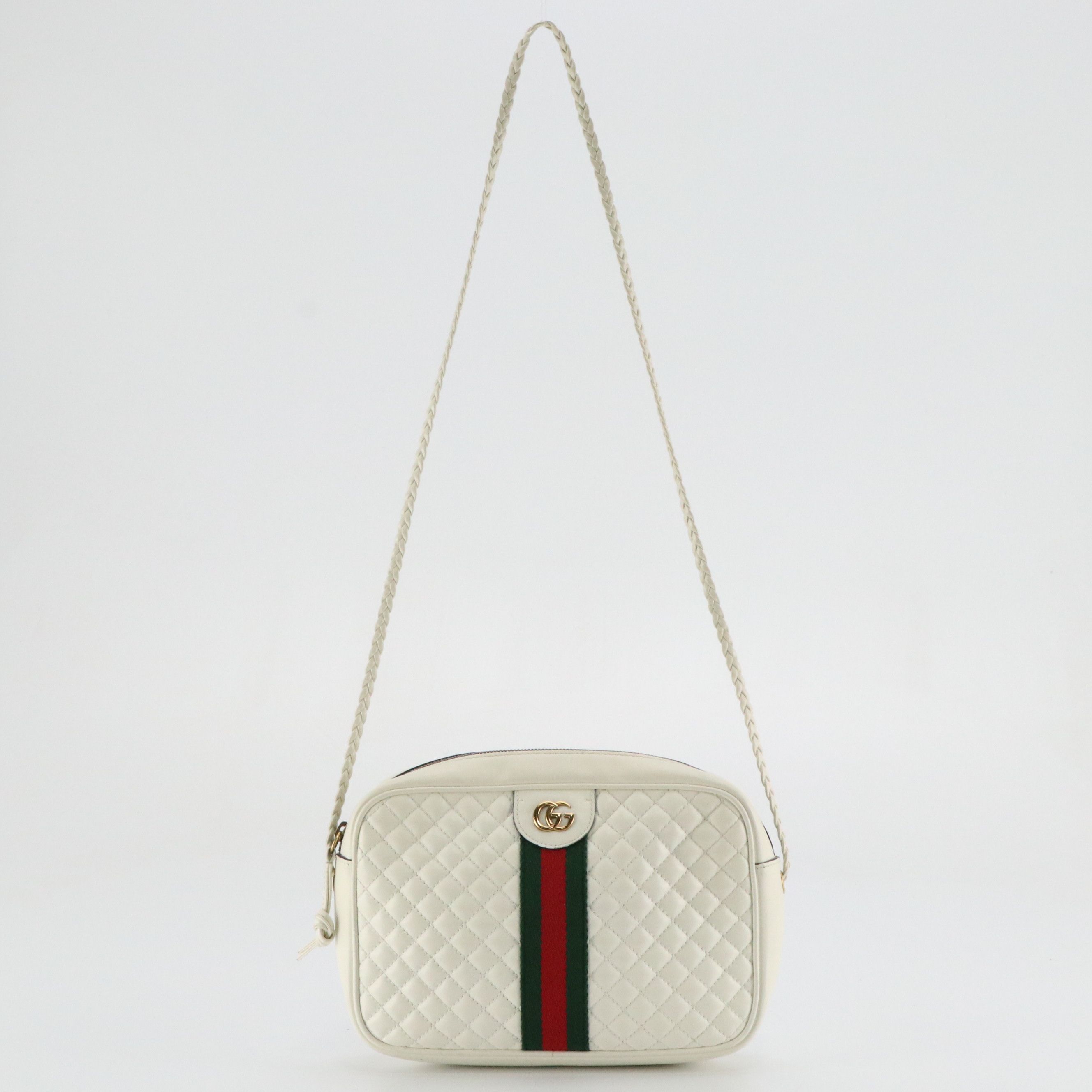 Gucci Web Stripe Trapuntata Camera Crossbody Bag in White Quilted Leather