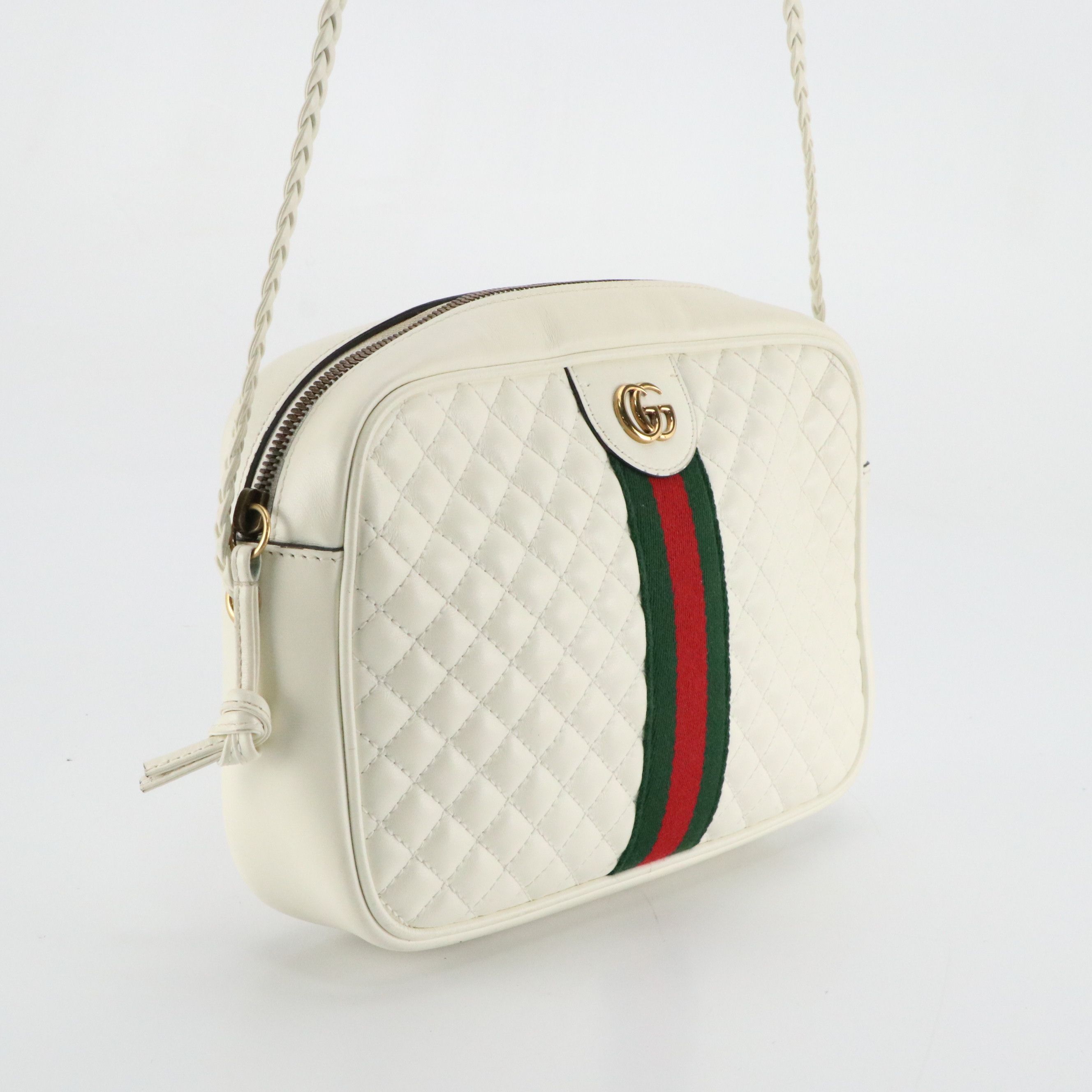 Gucci Web Stripe Trapuntata Camera Crossbody Bag in White Quilted Leather