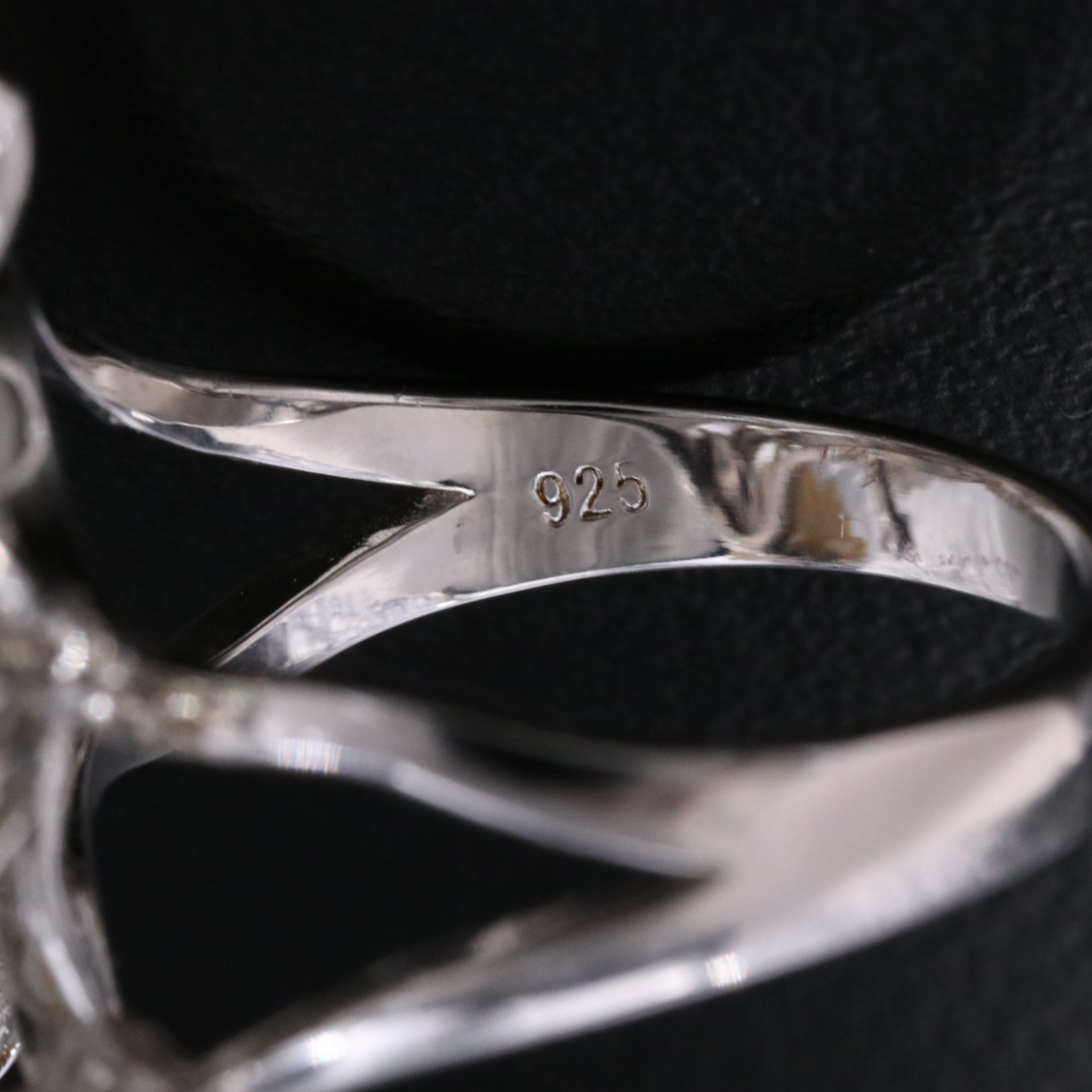 Sterling Carved Mother-of-Pearl Flower and Enamel Butterfly Ring