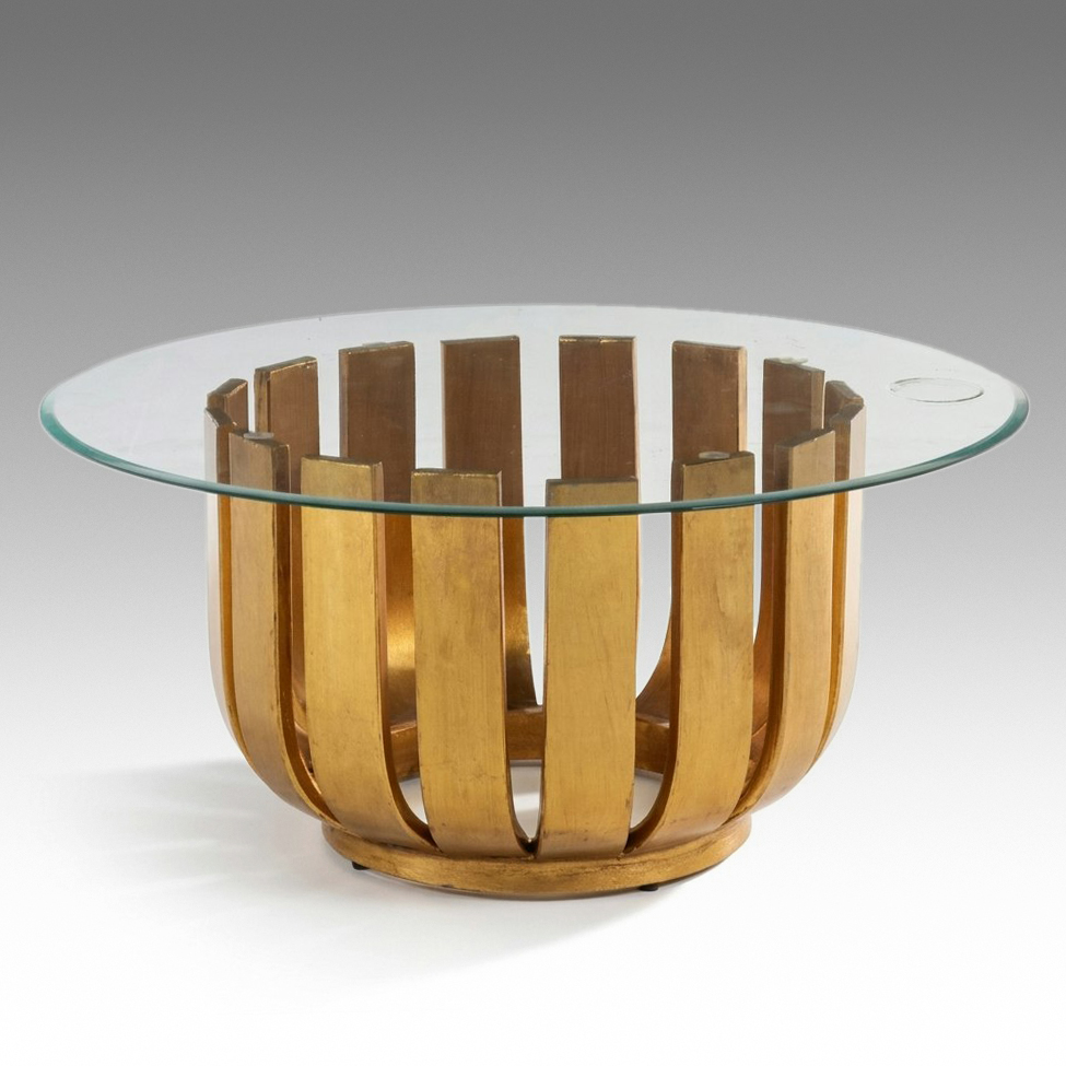 Contemporary Gilded Coffee Table with Glass Top