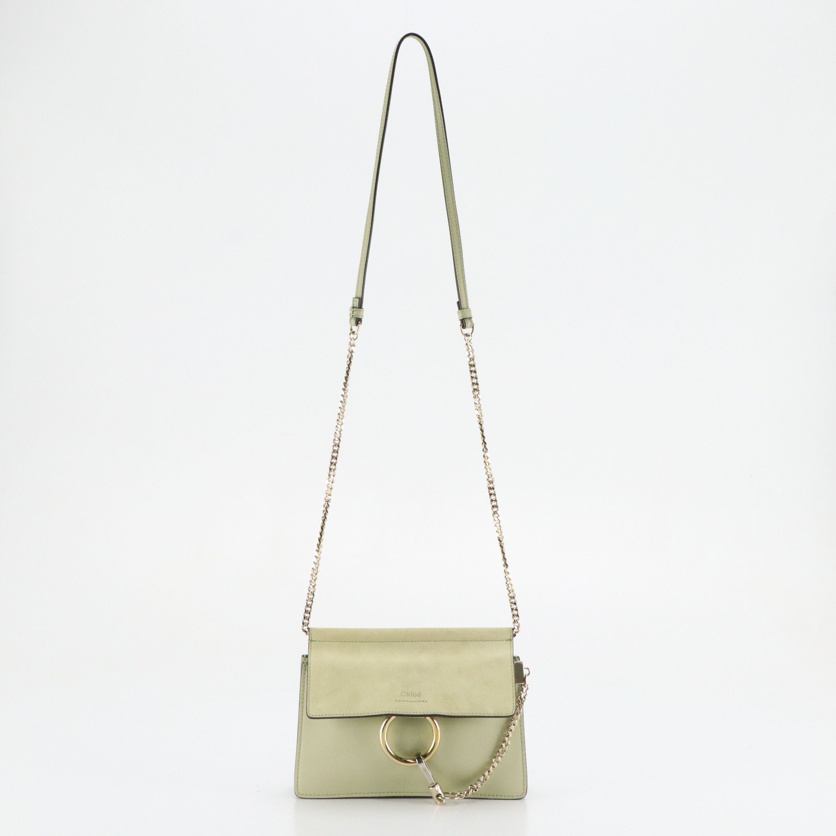 Chloé Faye Crossbody Bag in Pastel Green Calfskin Leather and Suede