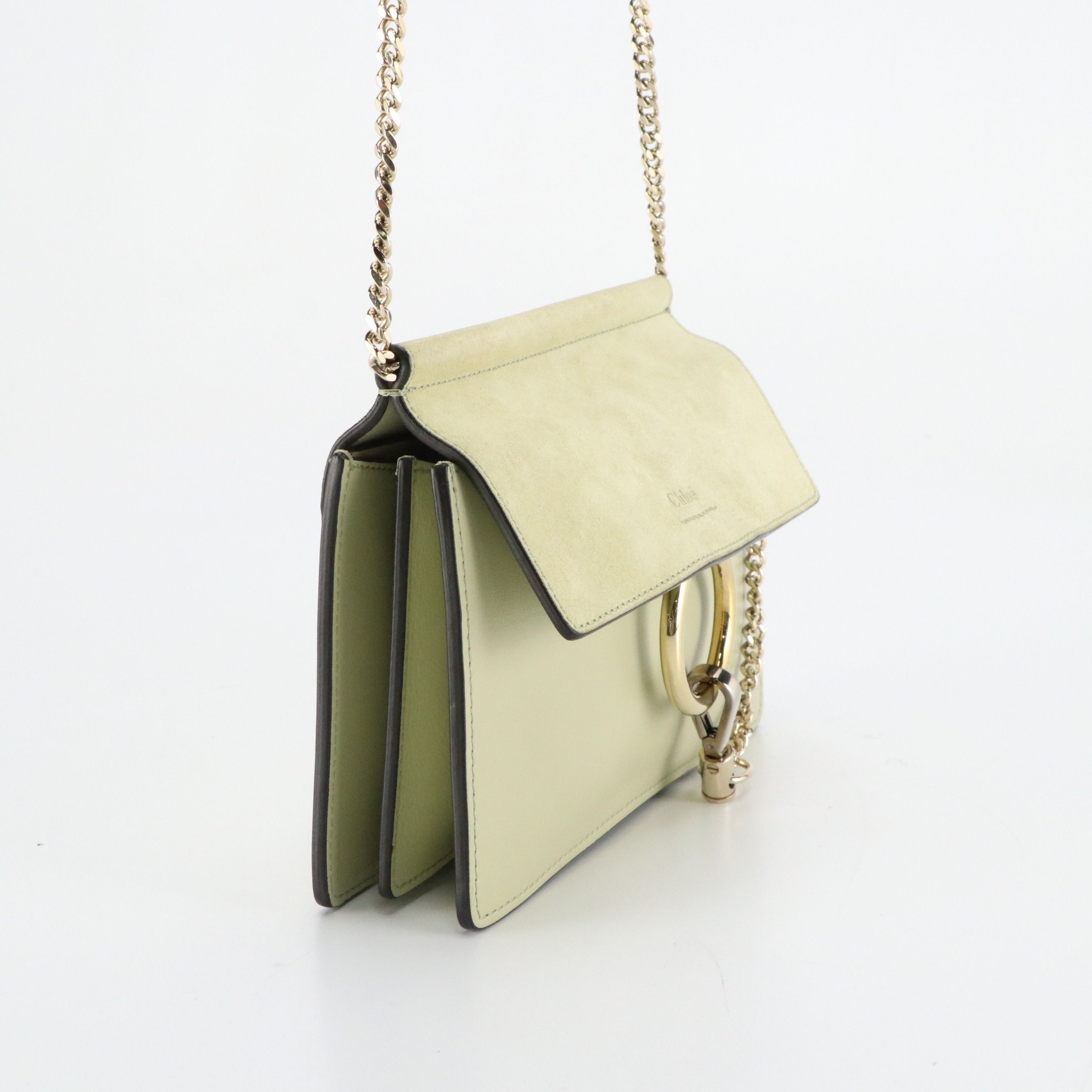 Chloé Faye Crossbody Bag in Pastel Green Calfskin Leather and Suede