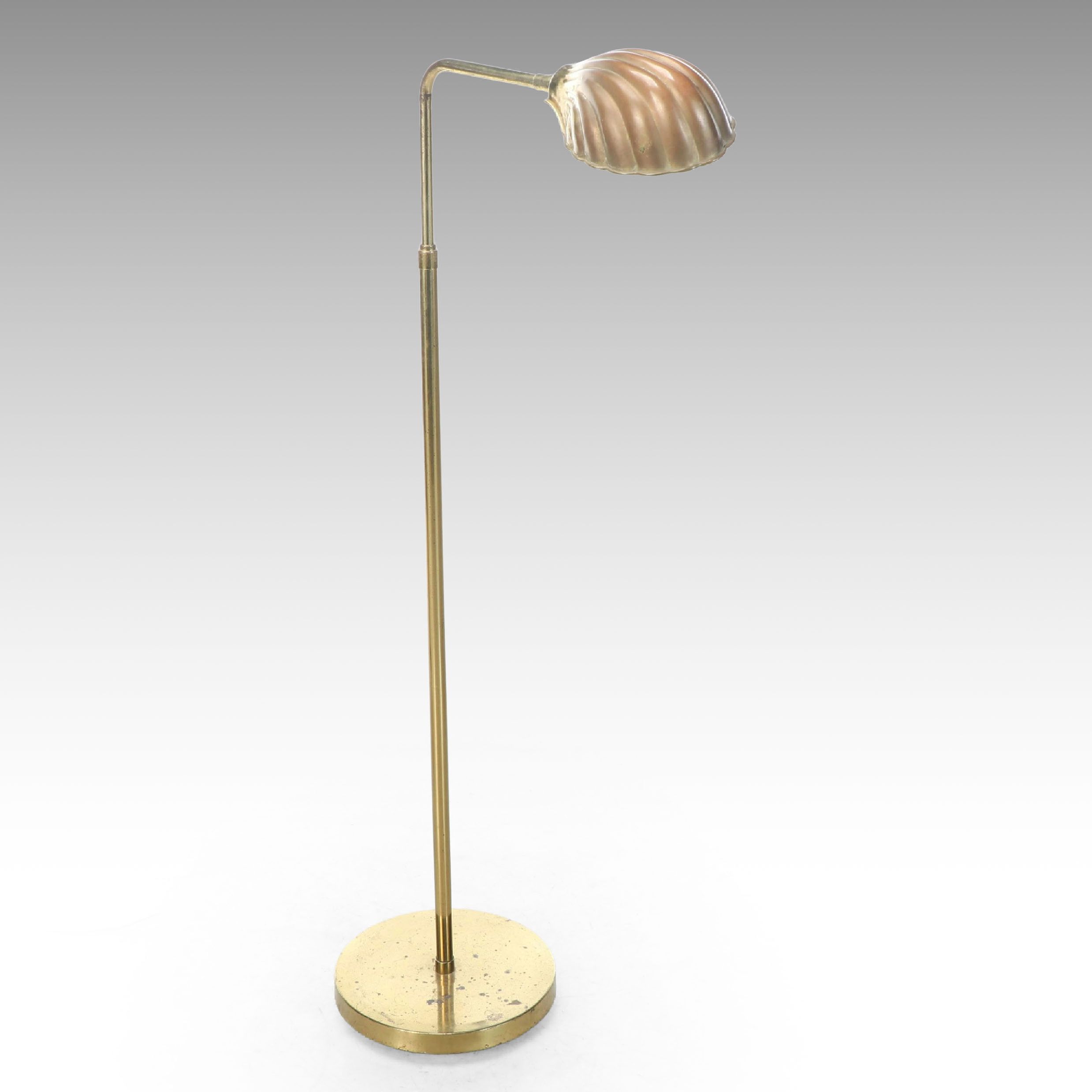 Mid Century Modern Brass Clam Shell Pharmacy Floor Lamp