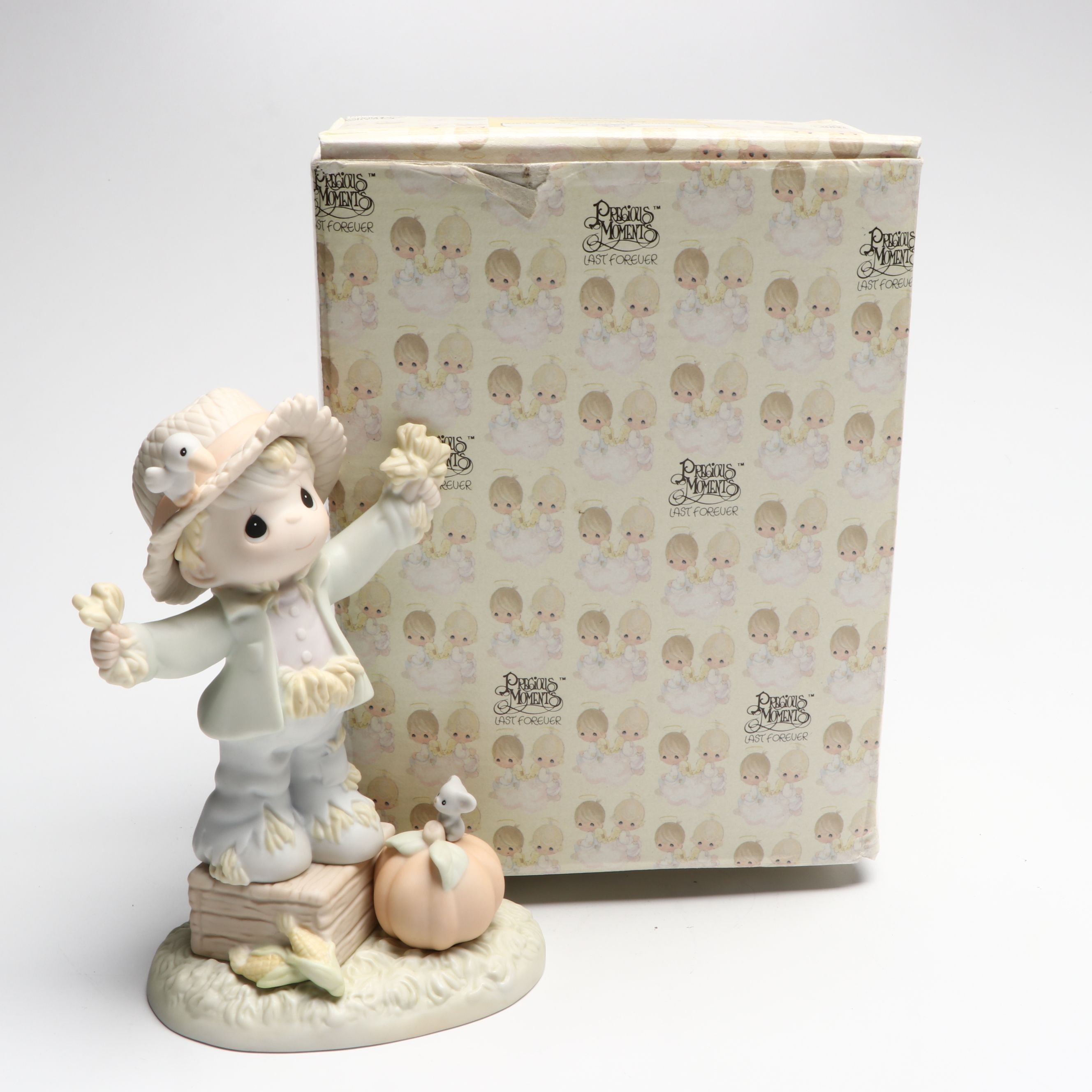 Signed Art Pottery Berry Bowl with Precious Moments Figurine, More Ceramic Décor