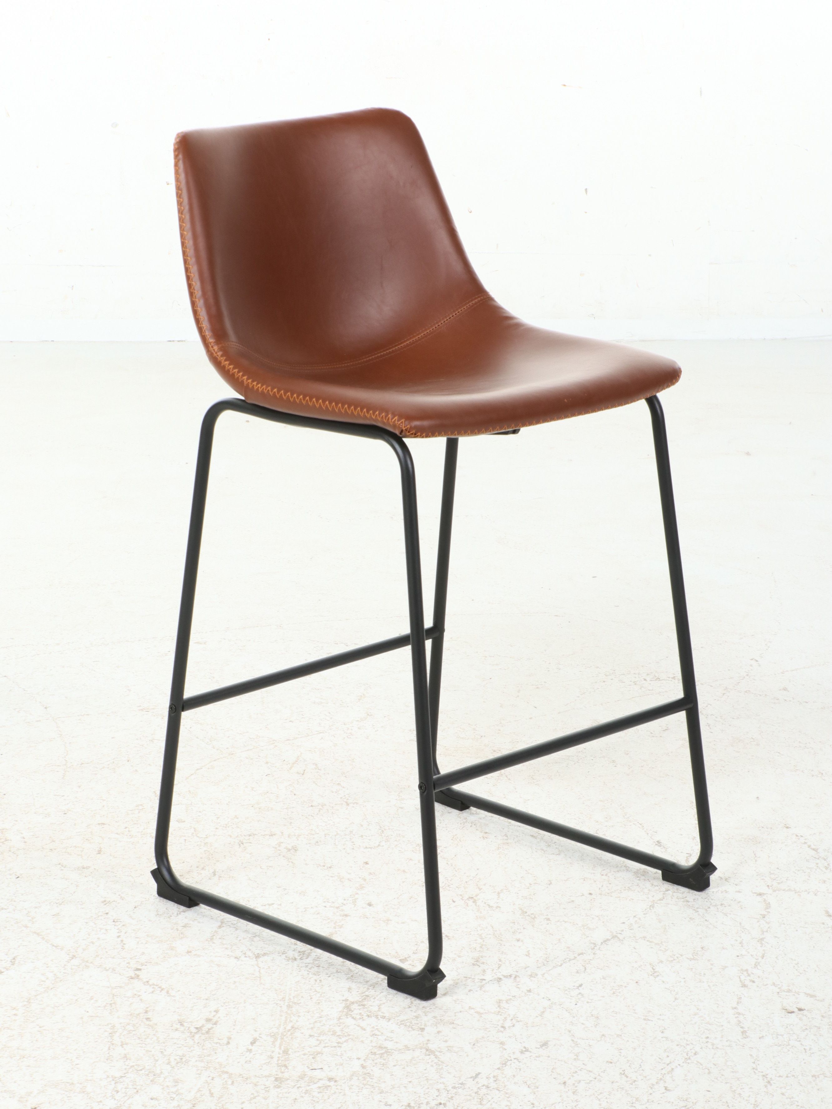Set of Three Contemporary Mid-Century Style Faux Leather Stools